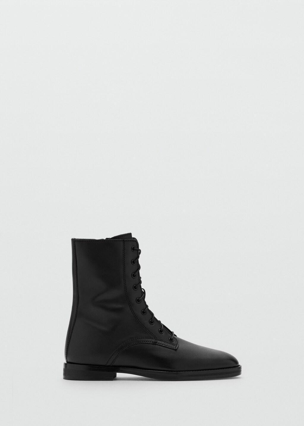 Black Lace-Up Leather Ankle Boots, Black, large image number 3