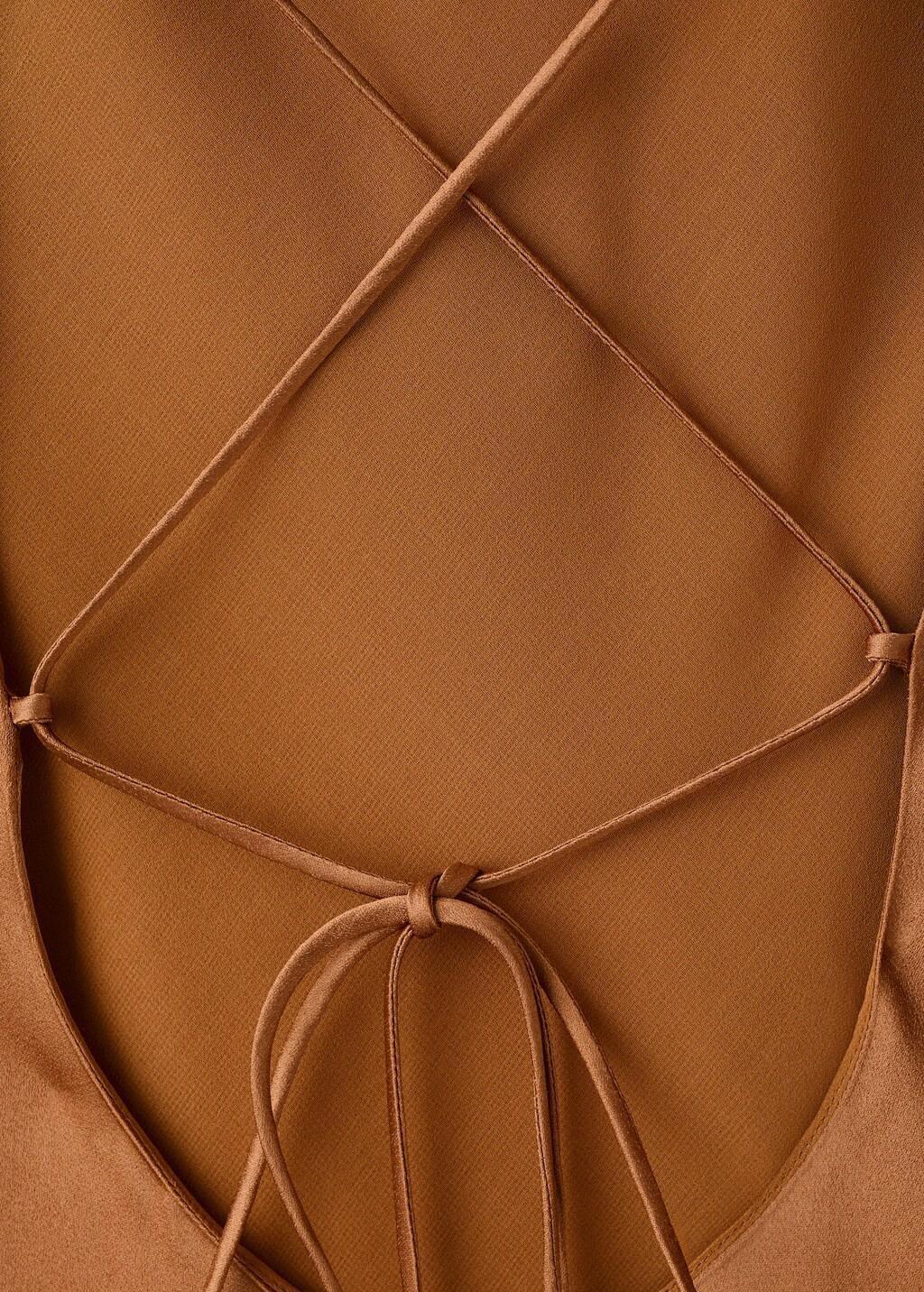 Brown Asymmetrical Satin Dress With Fringes, Dark Brown, large image number 1