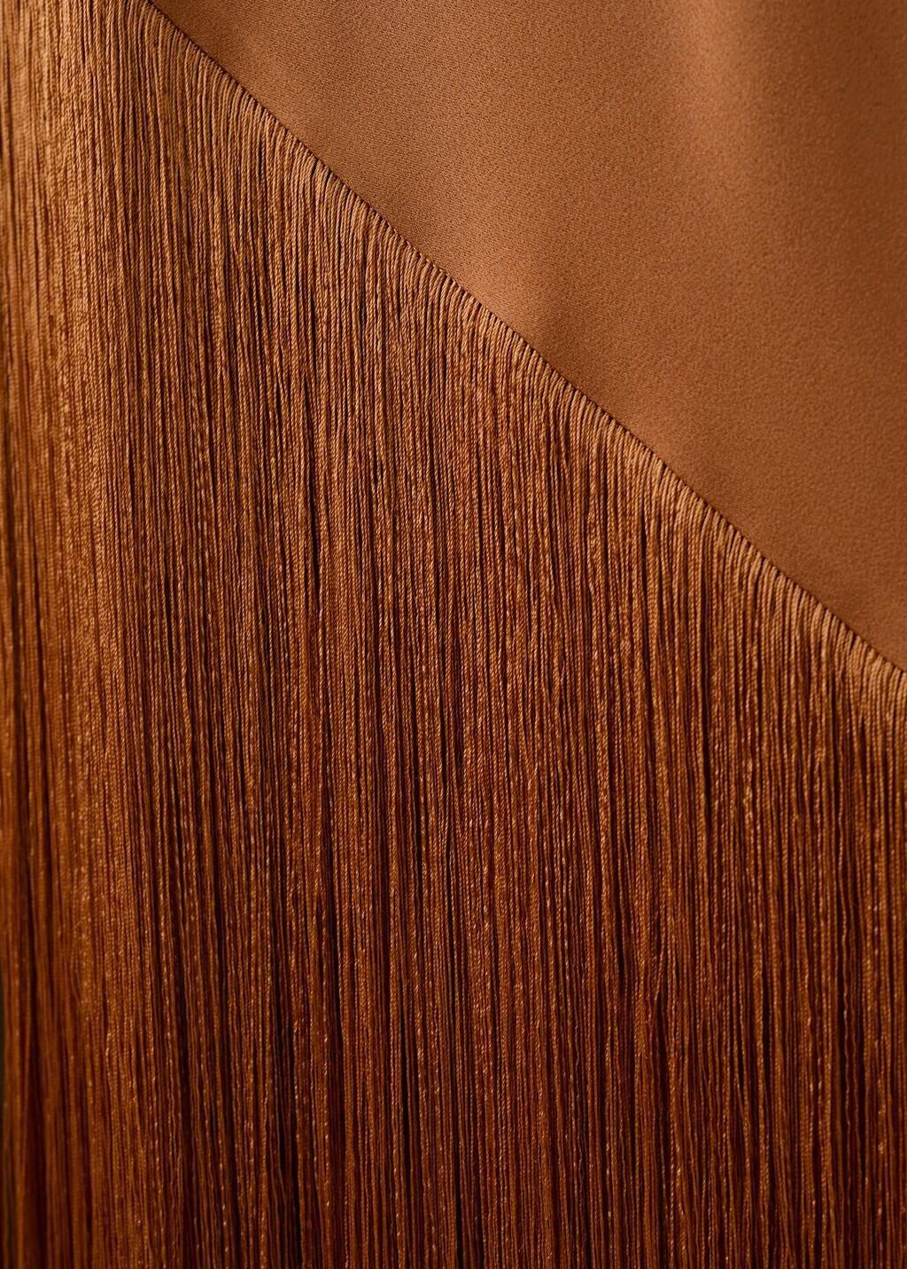 Brown Asymmetrical Satin Dress With Fringes, 0201_17, large image number 4