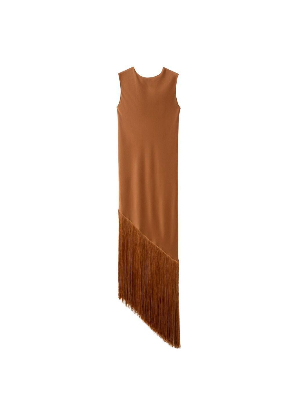 Brown Asymmetrical Satin Dress With Fringes, 0201_17, large image number 5