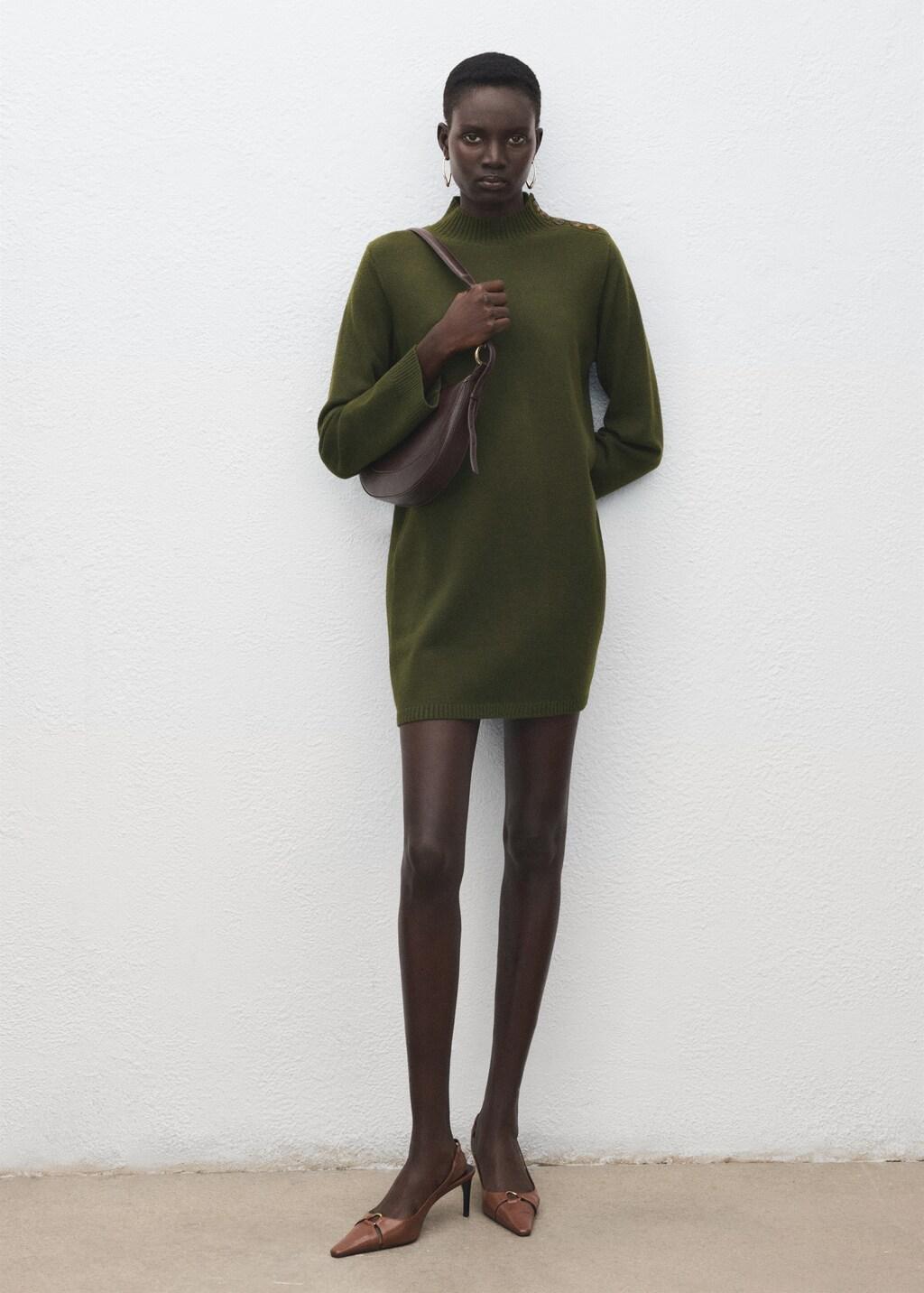 Khaki Button Knit Dress, 0201_37, large image number 0