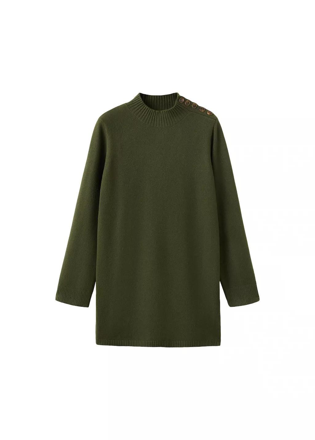 Khaki Button Knit Dress, Beige - Khaki, large image number 6