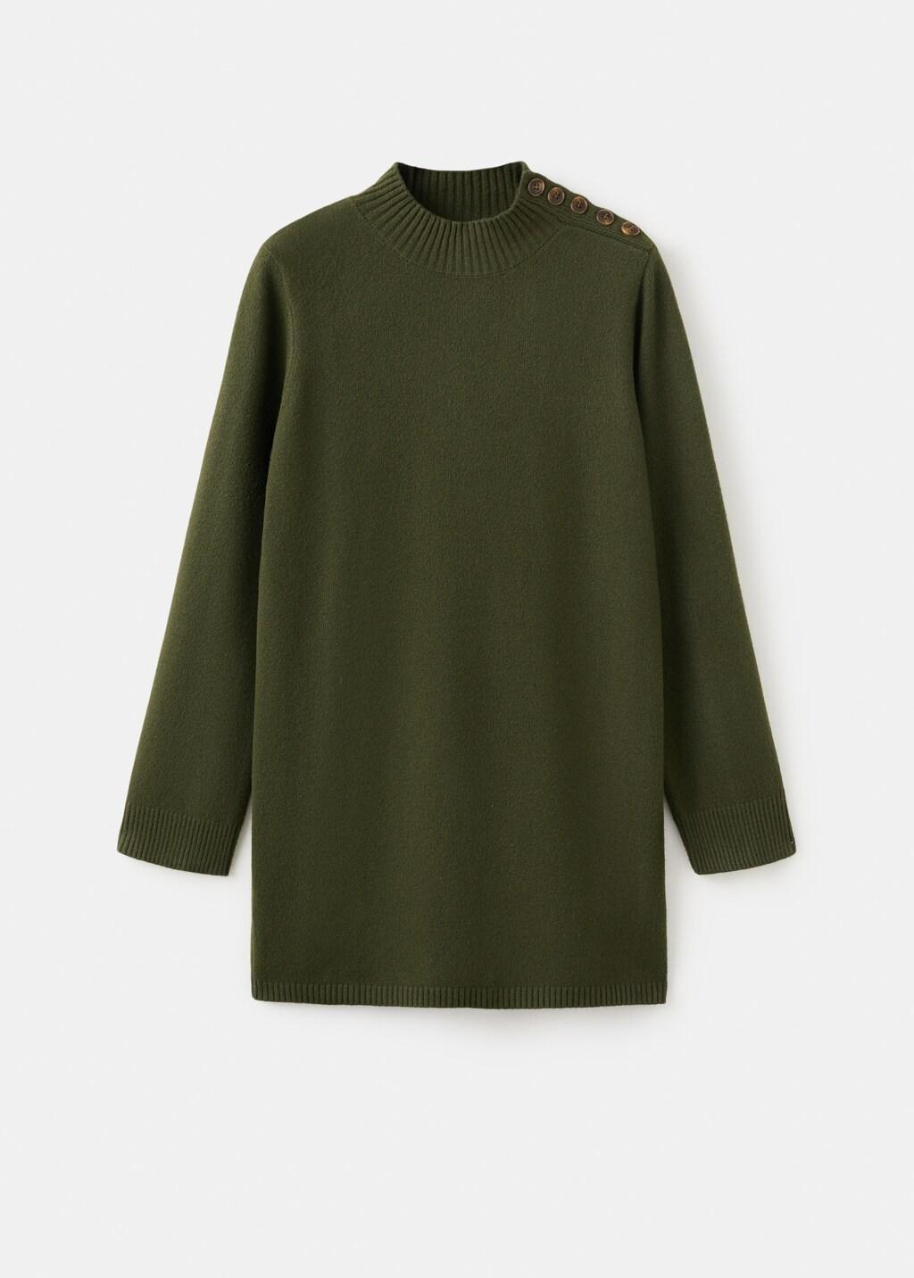 Khaki Button Knit Dress, Beige - Khaki, large image number 7