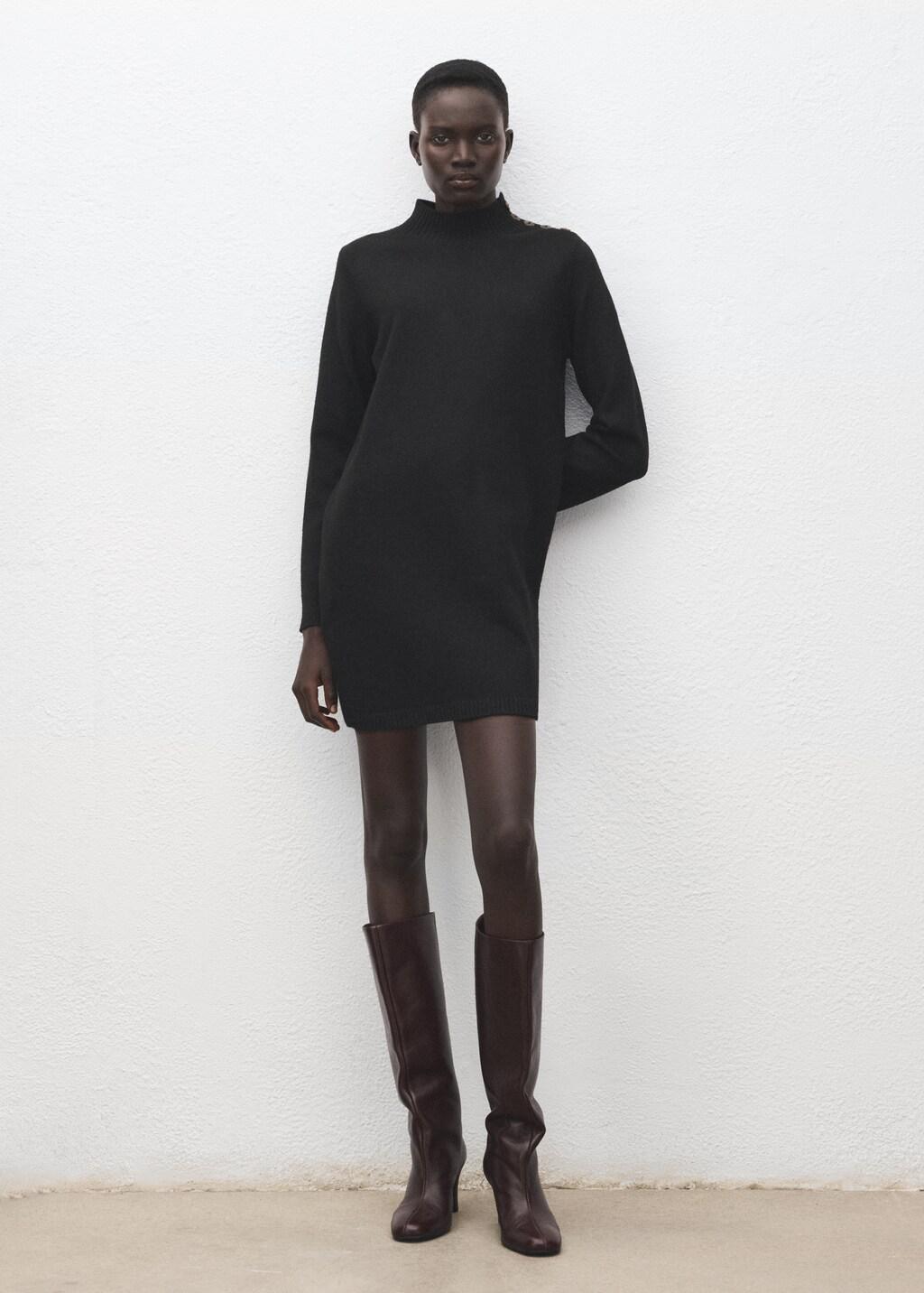 Black Button Knit Dress, Black, large image number 0