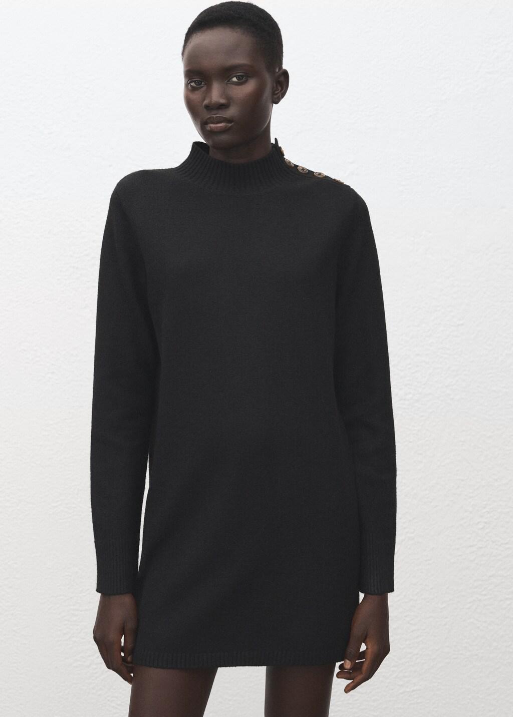 Black Button Knit Dress, Black, large image number 3