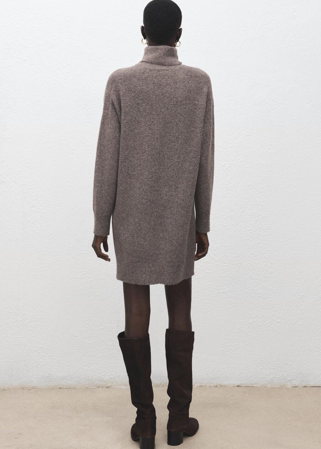 Brown Knitted Turtleneck Dress, 0201_35, large image number 2