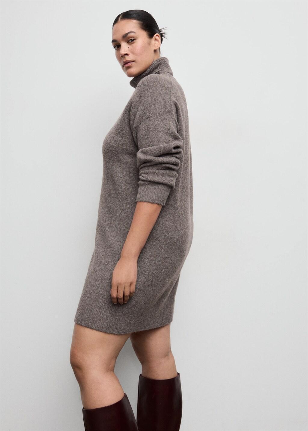 Brown Knitted Turtleneck Dress, 0201_35, large image number 6