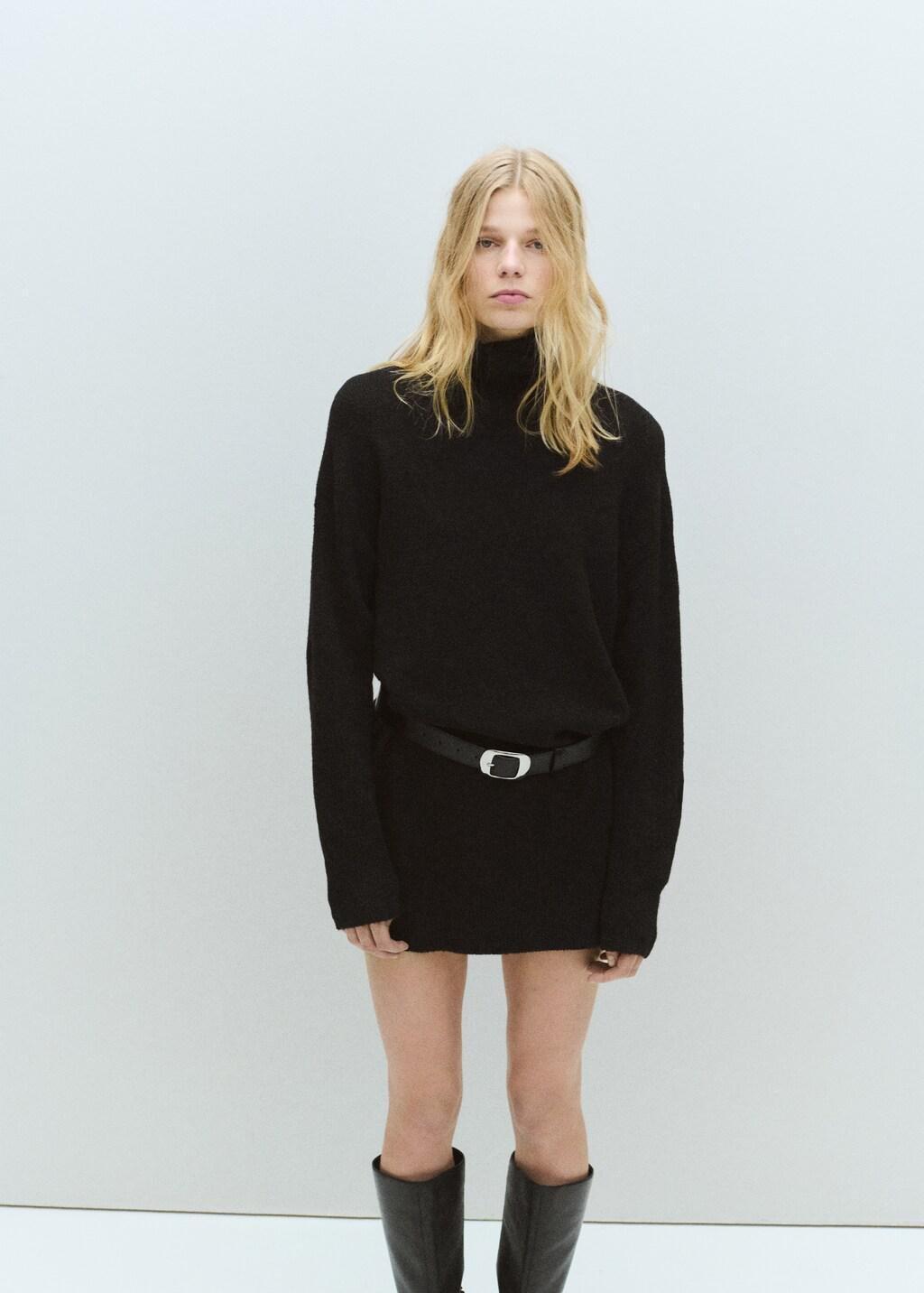 Black Knitted Turtleneck Dress, 0201_99, large image number 3
