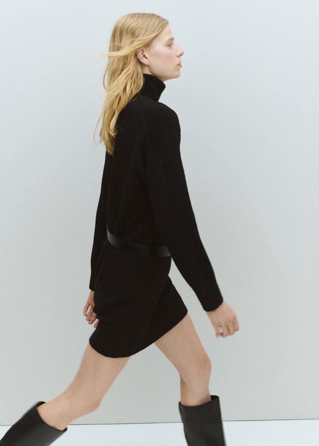Black Knitted Turtleneck Dress, Black, large image number 6