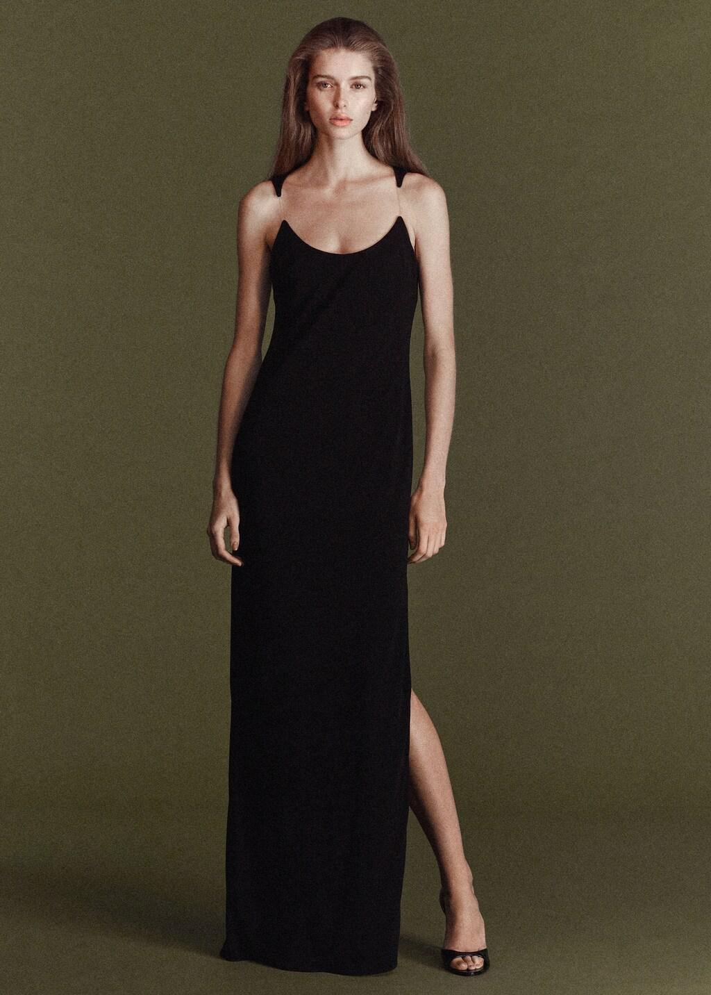 Black Fitted Dress With Transparent Straps, Black, medium