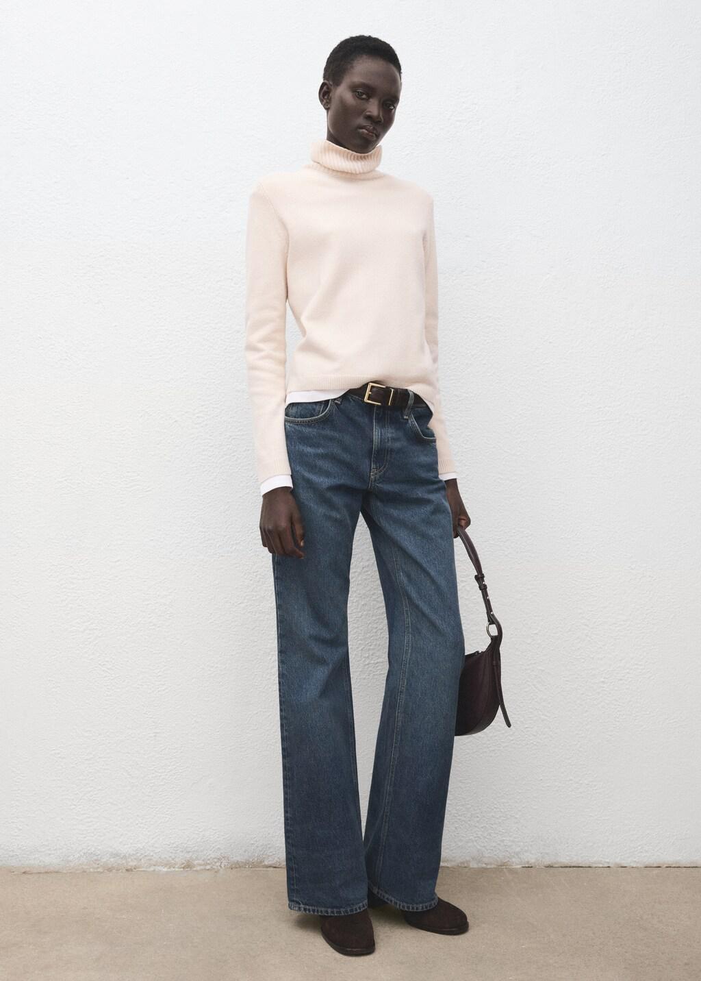 Beige Turtleneck Knitted Sweater, 0201_05, large image number 0