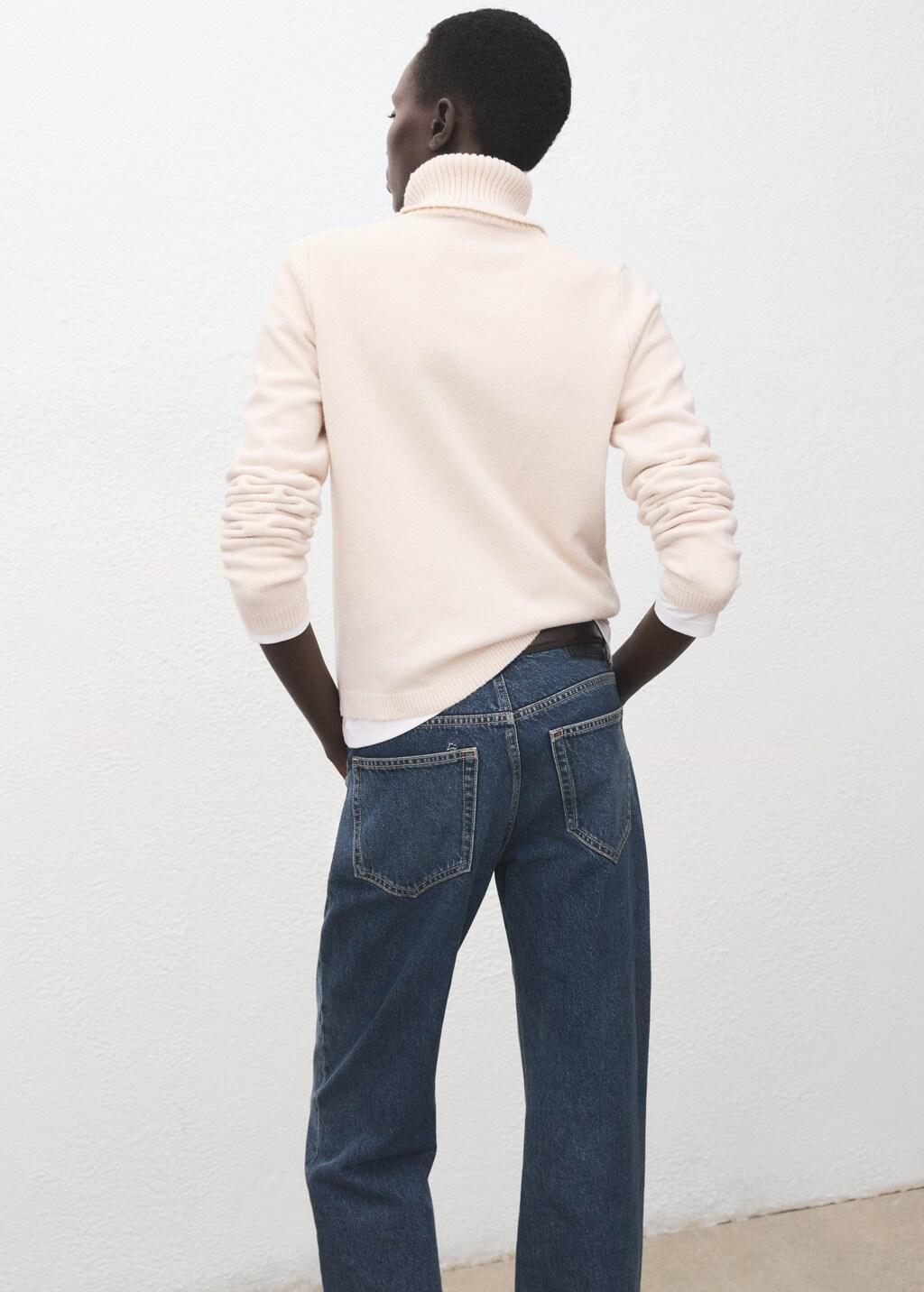 Beige Turtleneck Knitted Sweater, 0201_05, large image number 2