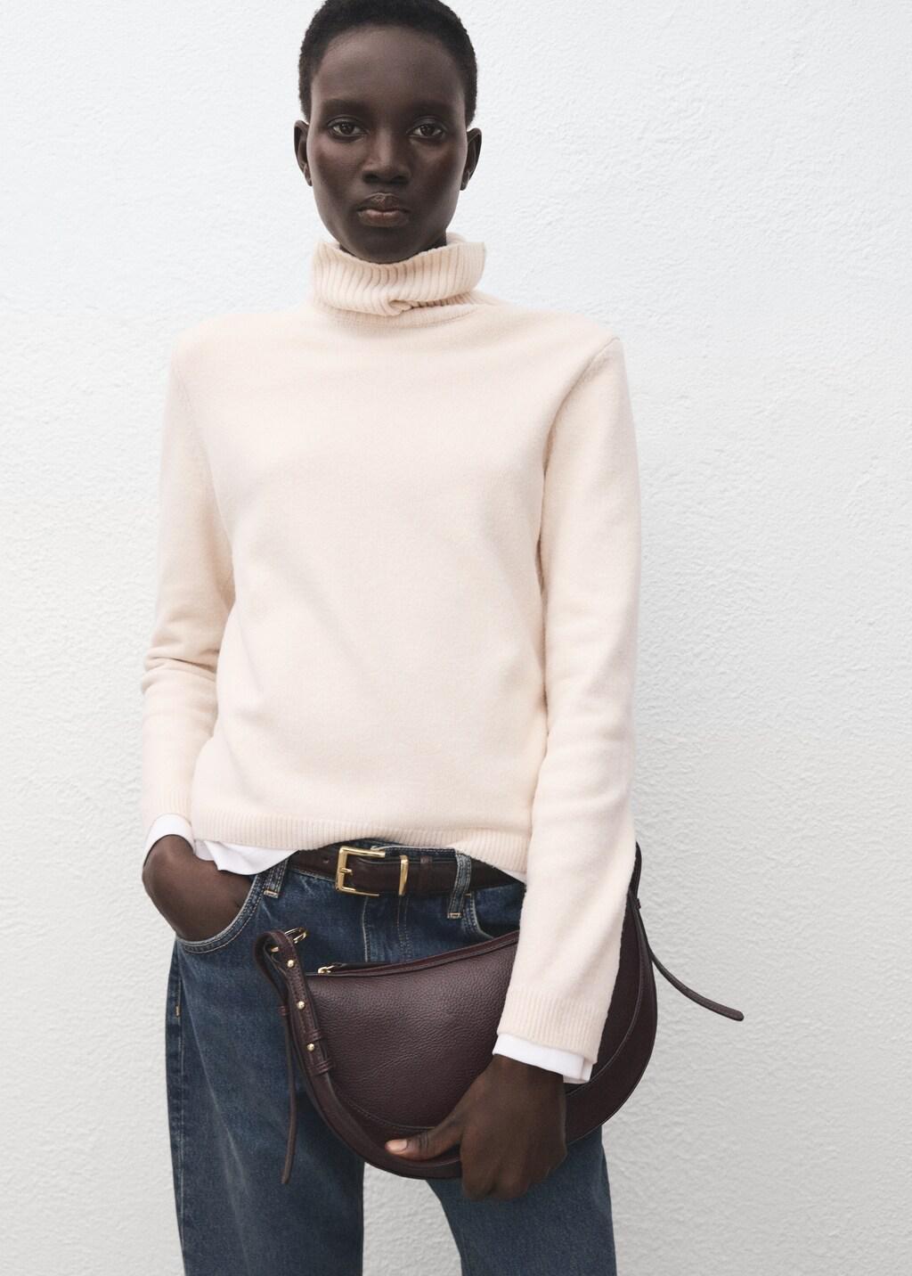 Beige Turtleneck Knitted Sweater, 0201_05, large image number 3