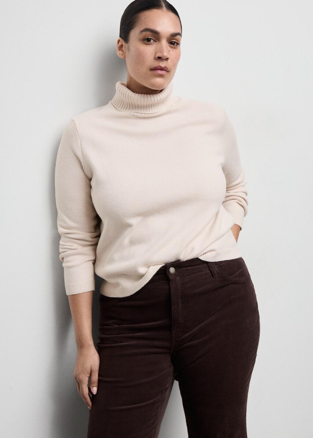 Beige Turtleneck Knitted Sweater, 0201_05, large image number 6
