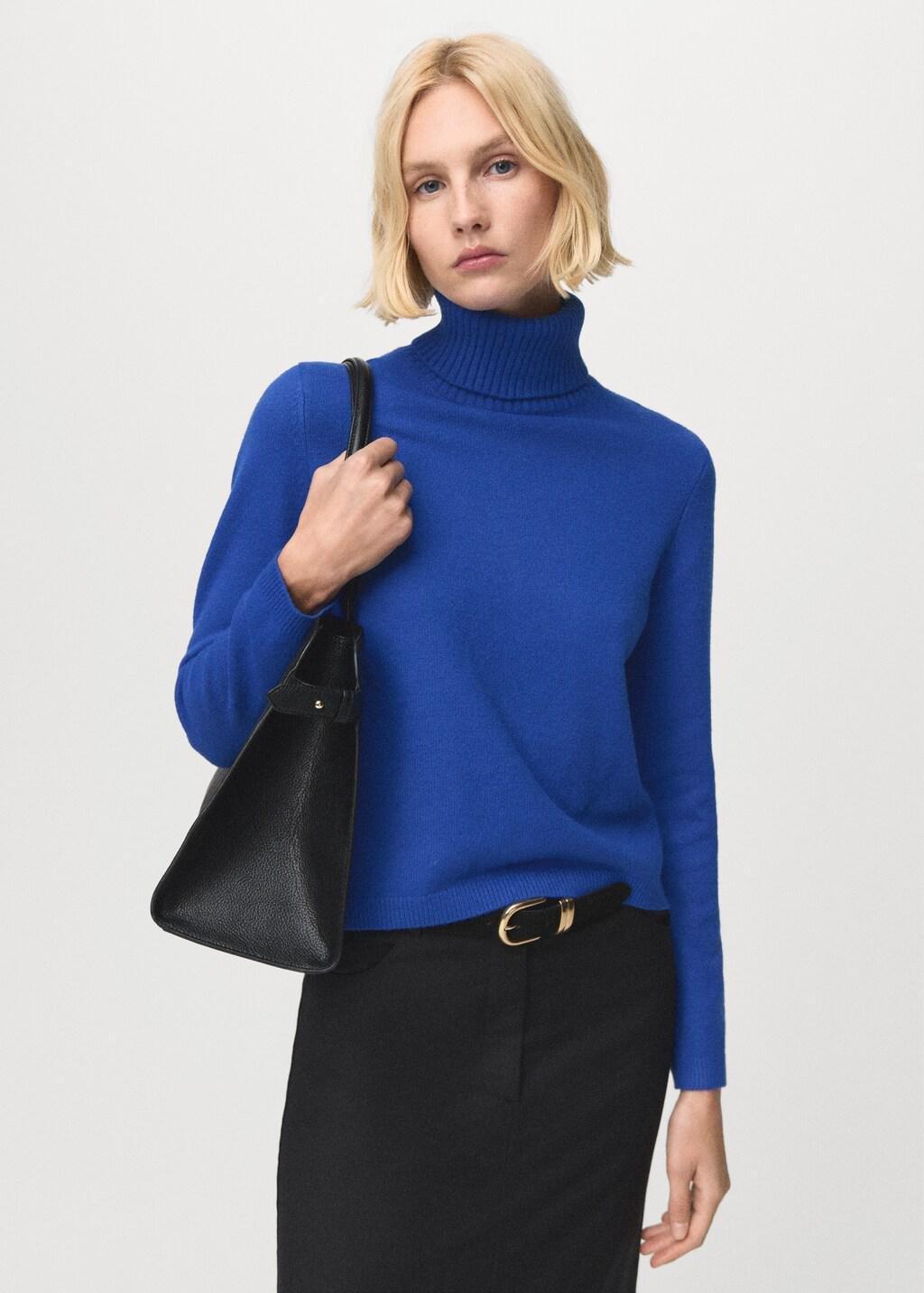 Blue Turtleneck Knitted Sweater, Bright Blue, large image number 3