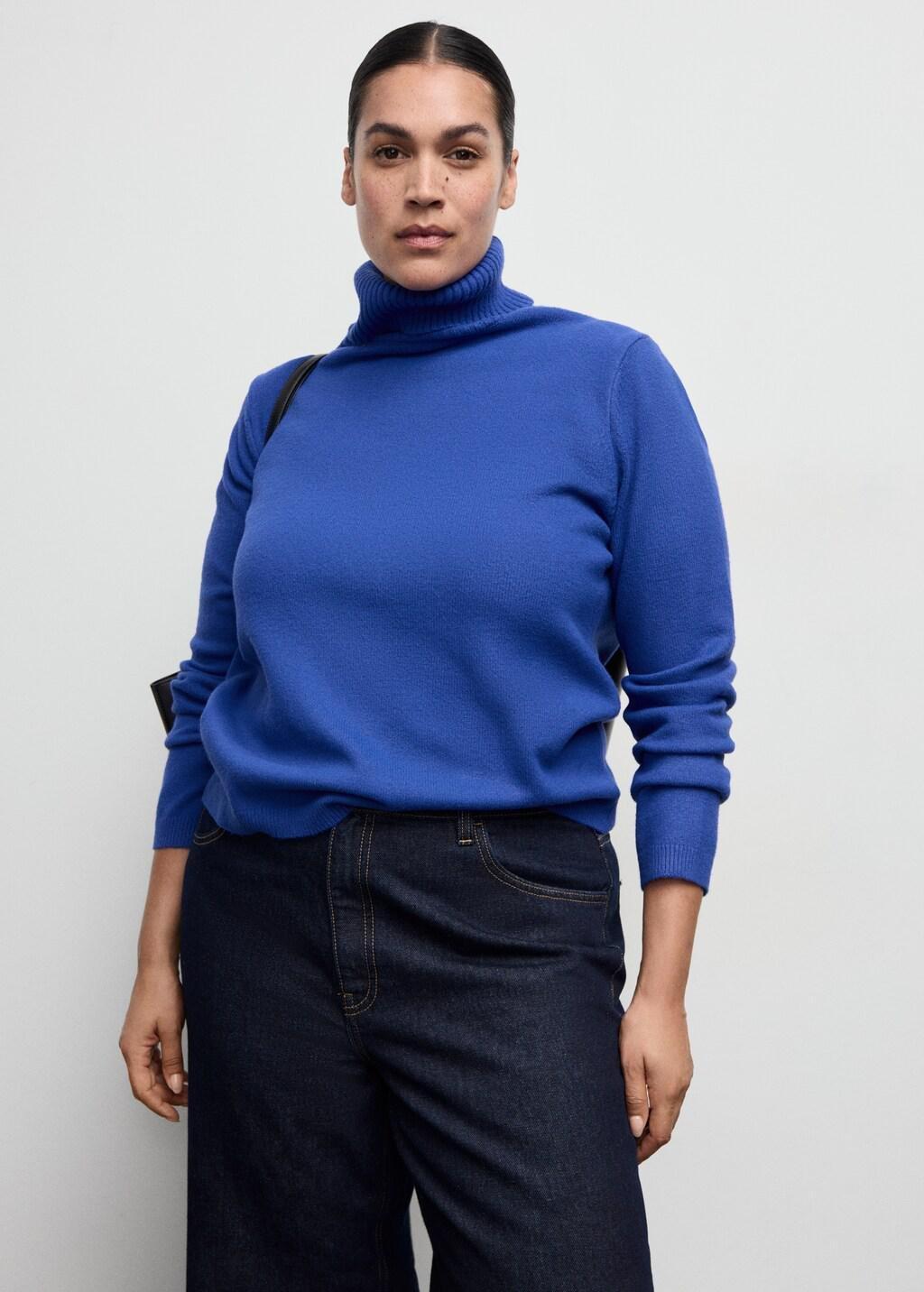 Blue Turtleneck Knitted Sweater, Bright Blue, large image number 6