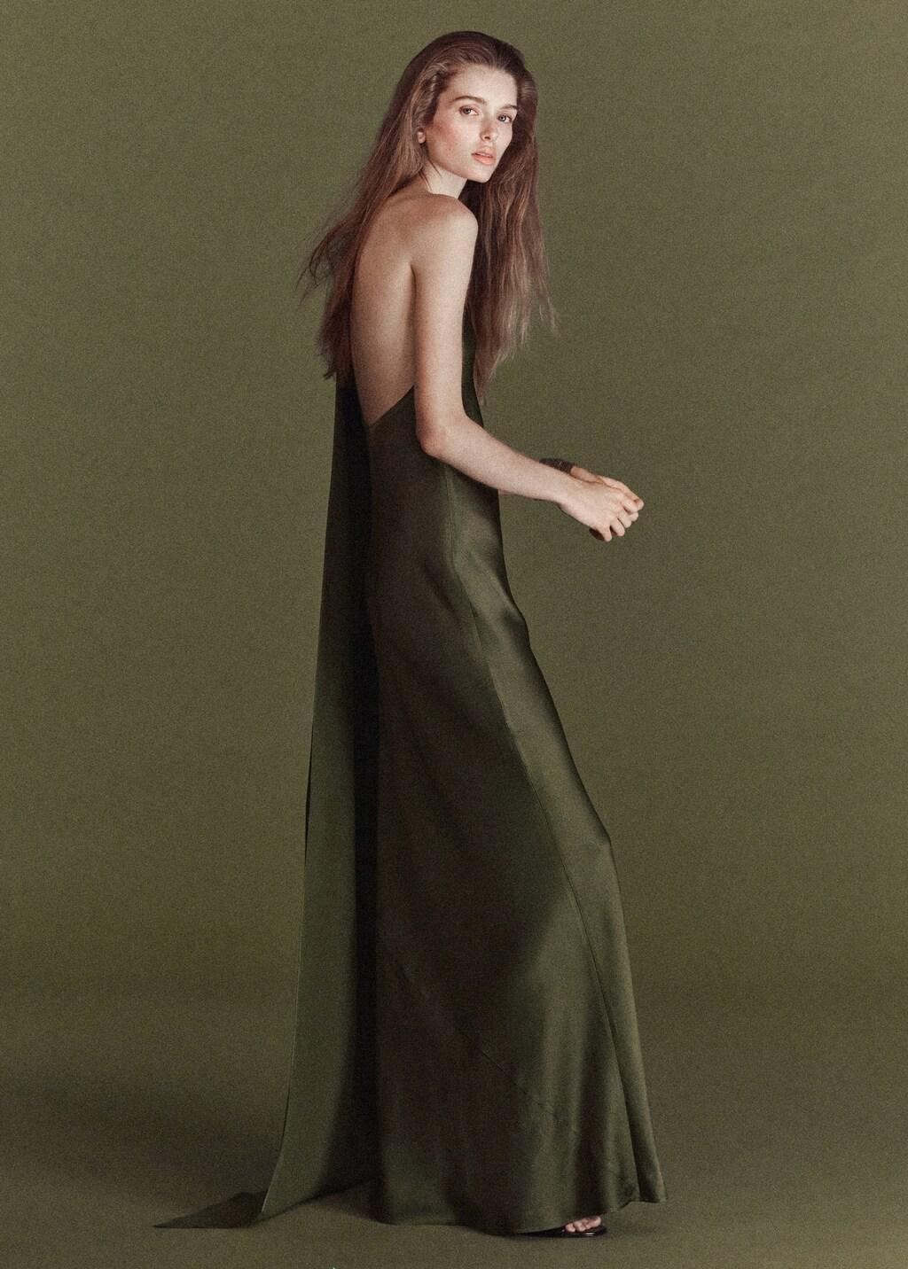 Green Asymmetrical Bow-Neck Dress, Dark Green, medium