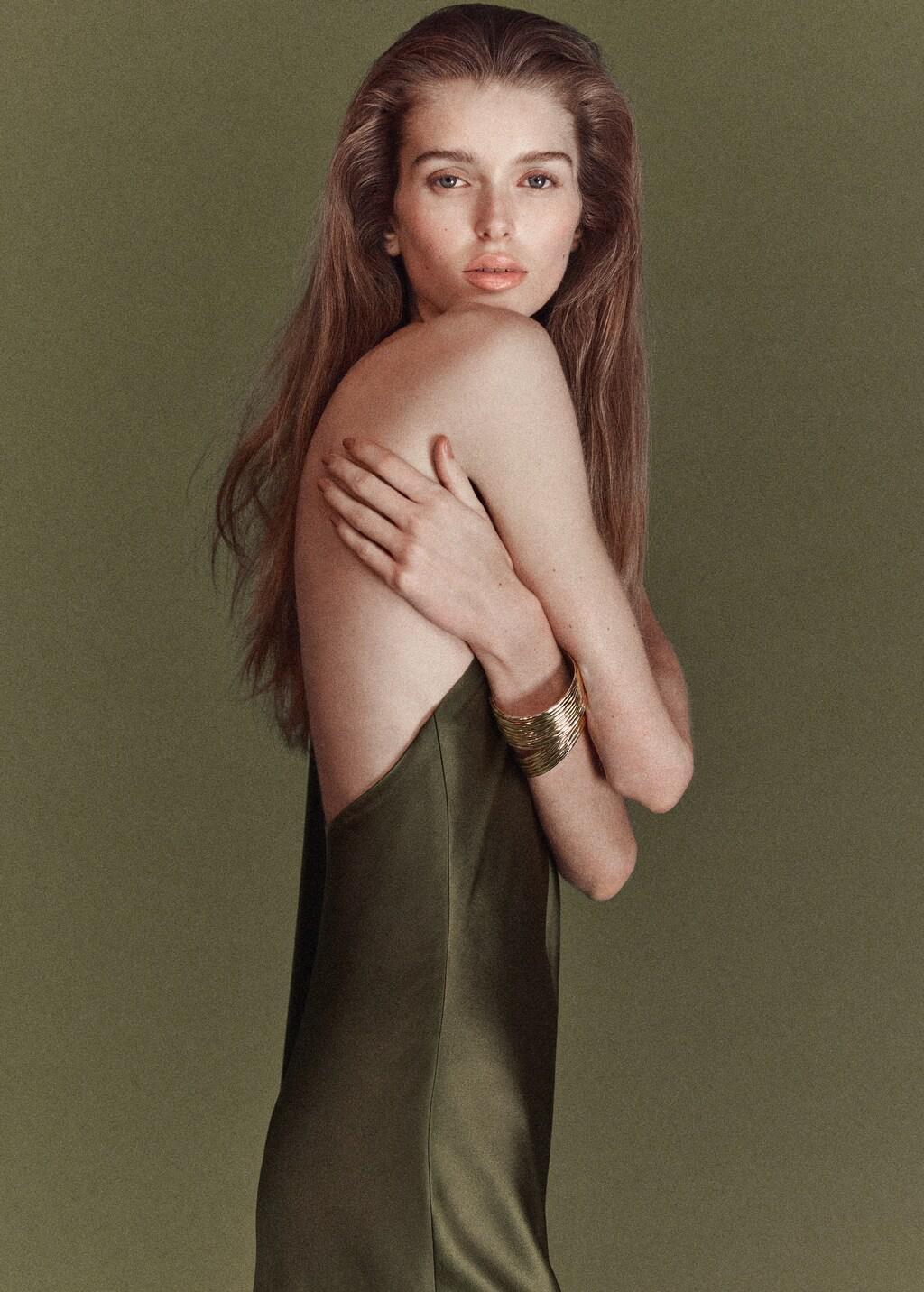 Green Asymmetrical Bow-Neck Dress, Dark Green, large image number 3