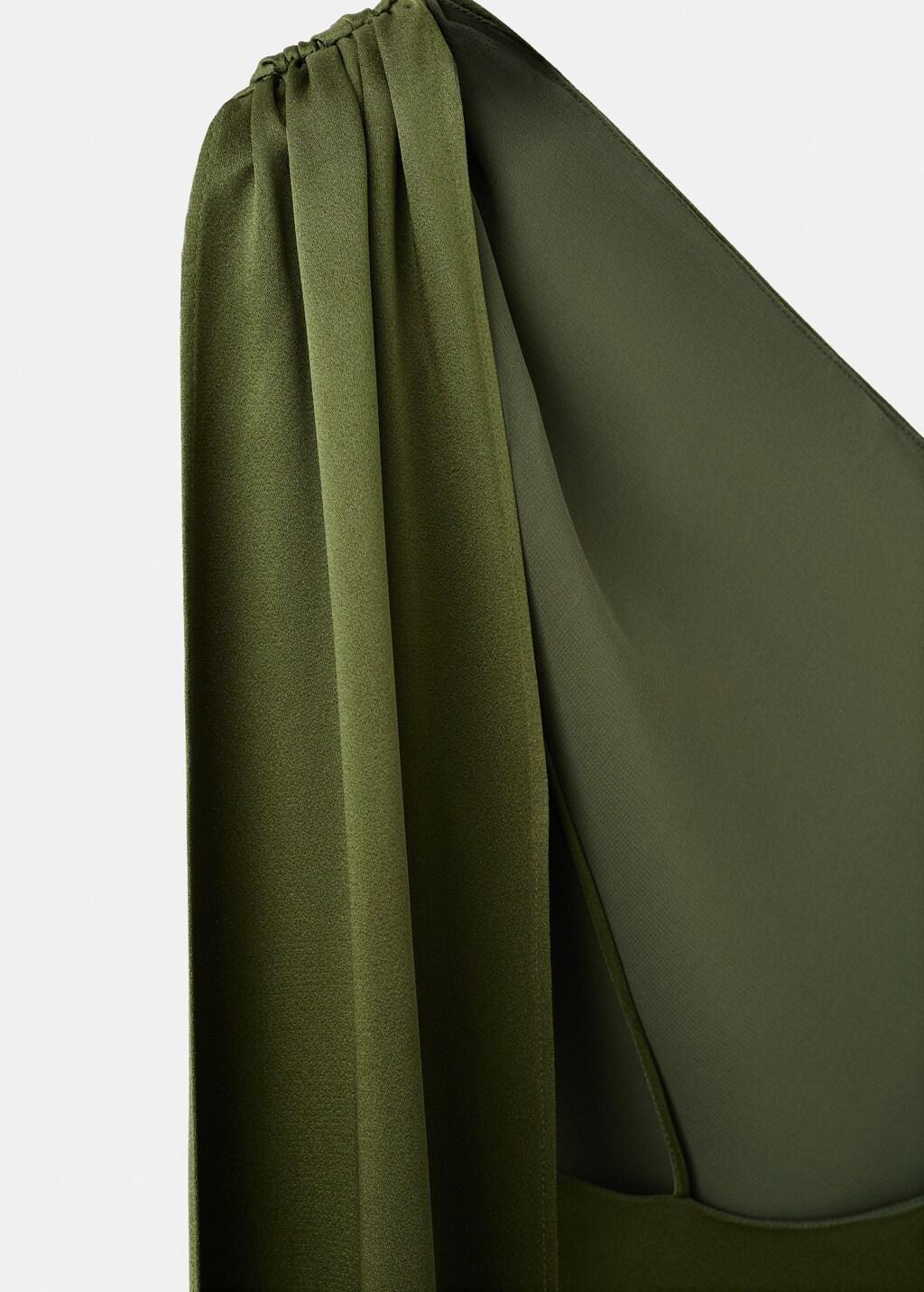 Green Asymmetrical Bow-Neck Dress, Dark Green, large image number 4
