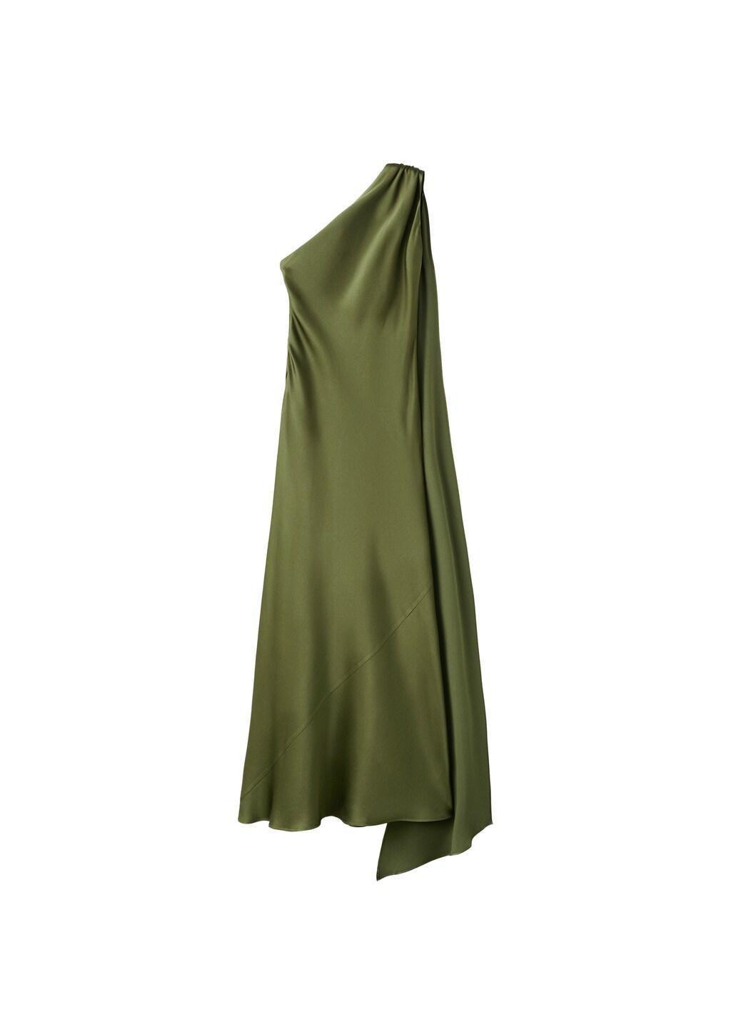 Green Asymmetrical Bow-Neck Dress, Dark Green, large image number 5