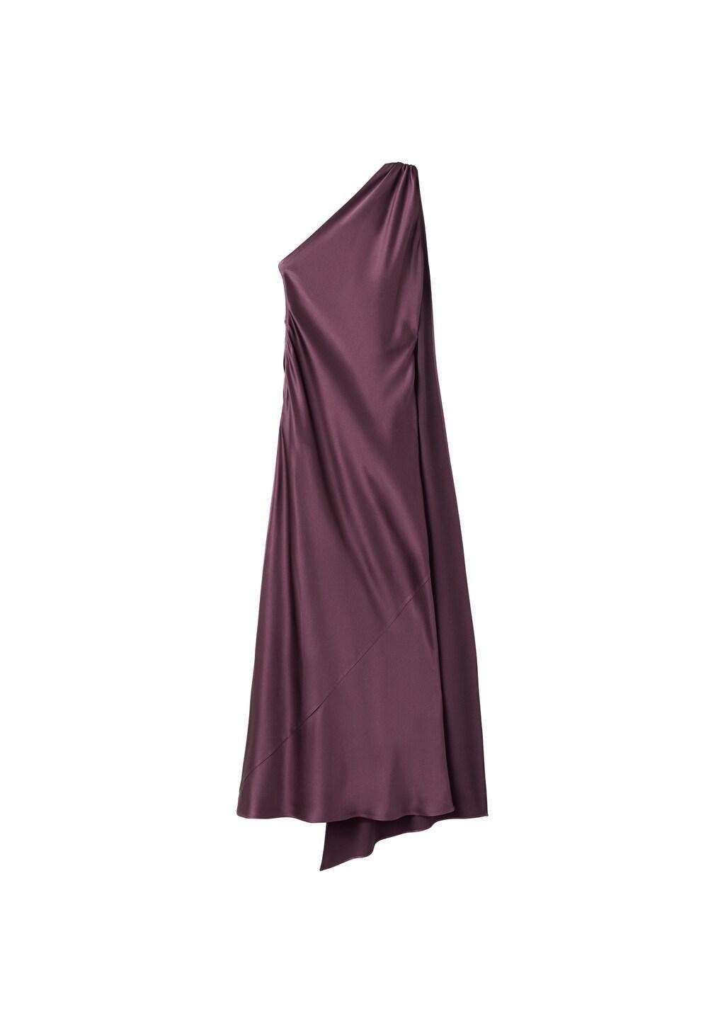 Purple Asymmetrical Bow-Neck Dress, Dark Red, large image number 5