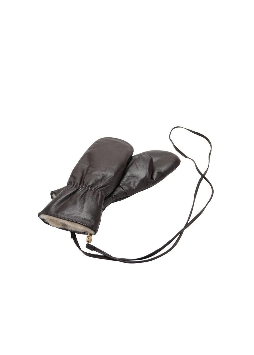 Brown Leather Mitts, Dark Brown, large image number 1