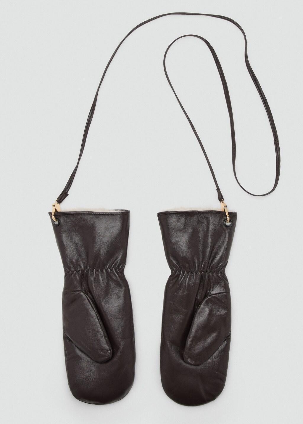 Brown Leather Mitts, Dark Brown, large image number 2