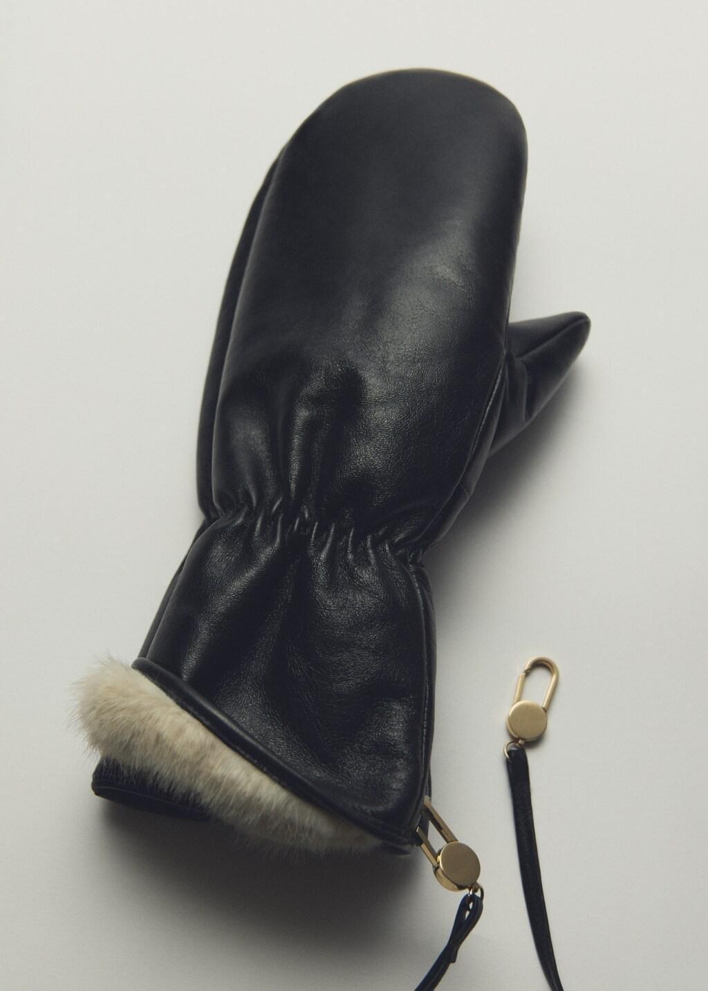 BLACK Leather mitts, Black, large image number 0