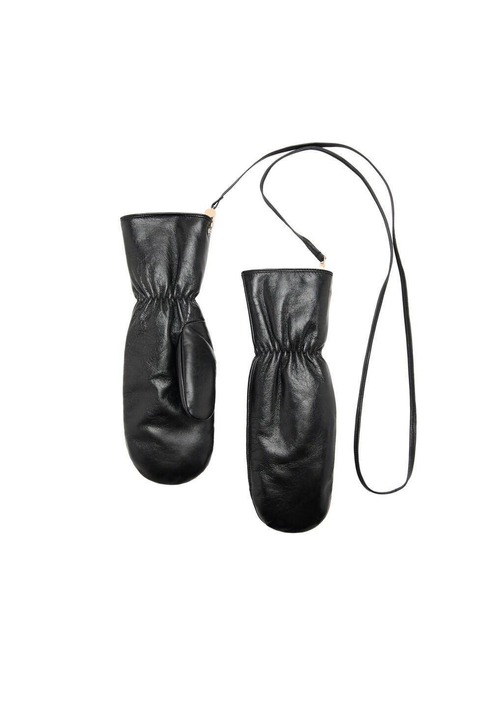 BLACK Leather mitts, Black, large image number 2