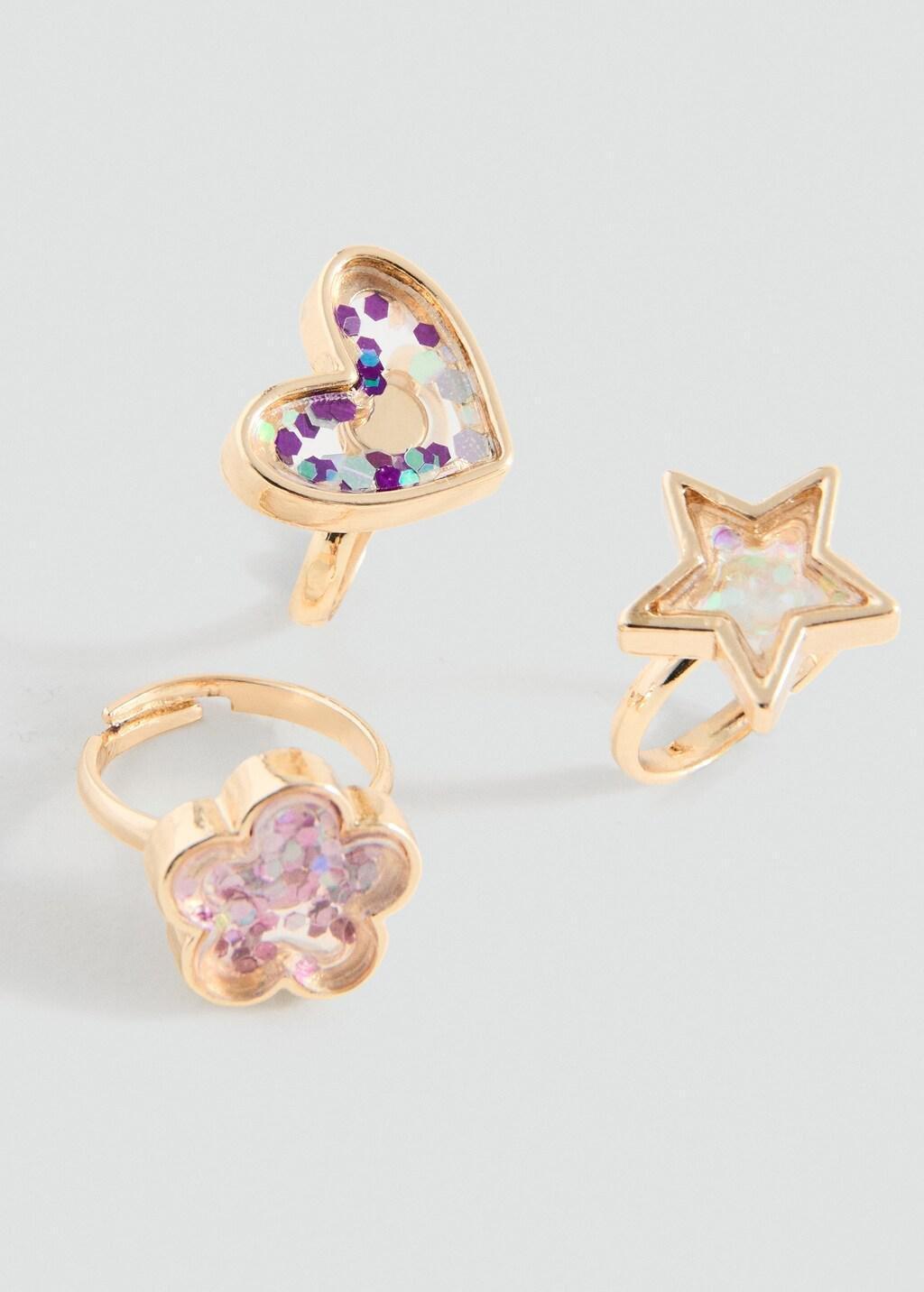 Gold Combined Rings, Set Of 3, Kids Girls, Gold, large image number 0