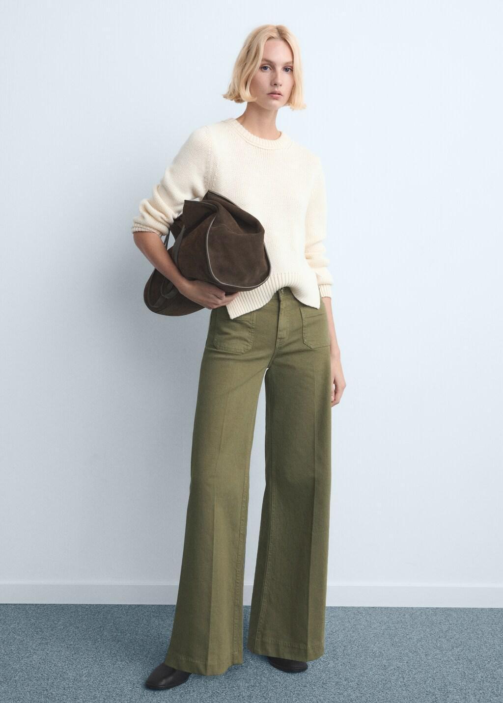 Khaki Wide-Leg Jeans With Pockets, 0201_37, large image number 0