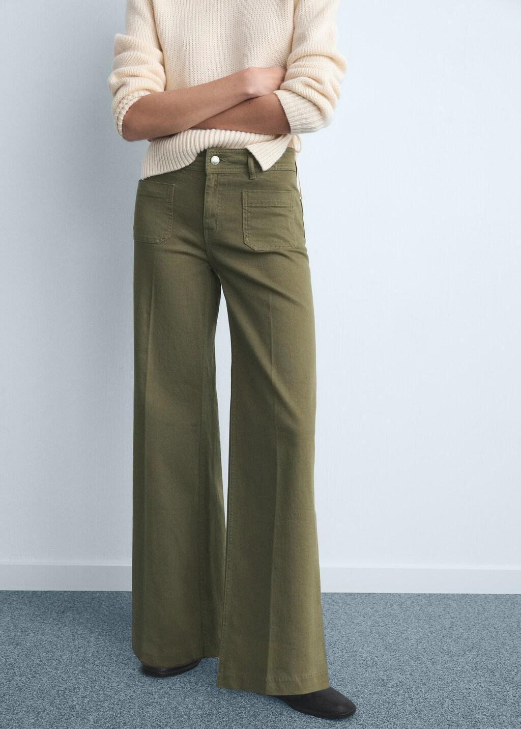 Khaki Wide-Leg Jeans With Pockets, 0201_37, large image number 3