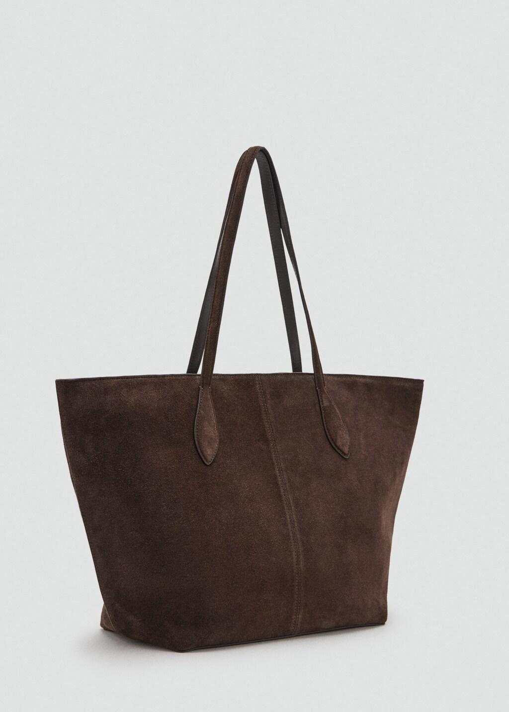 Brown Suede Shopper Bag, Brown, large image number 0