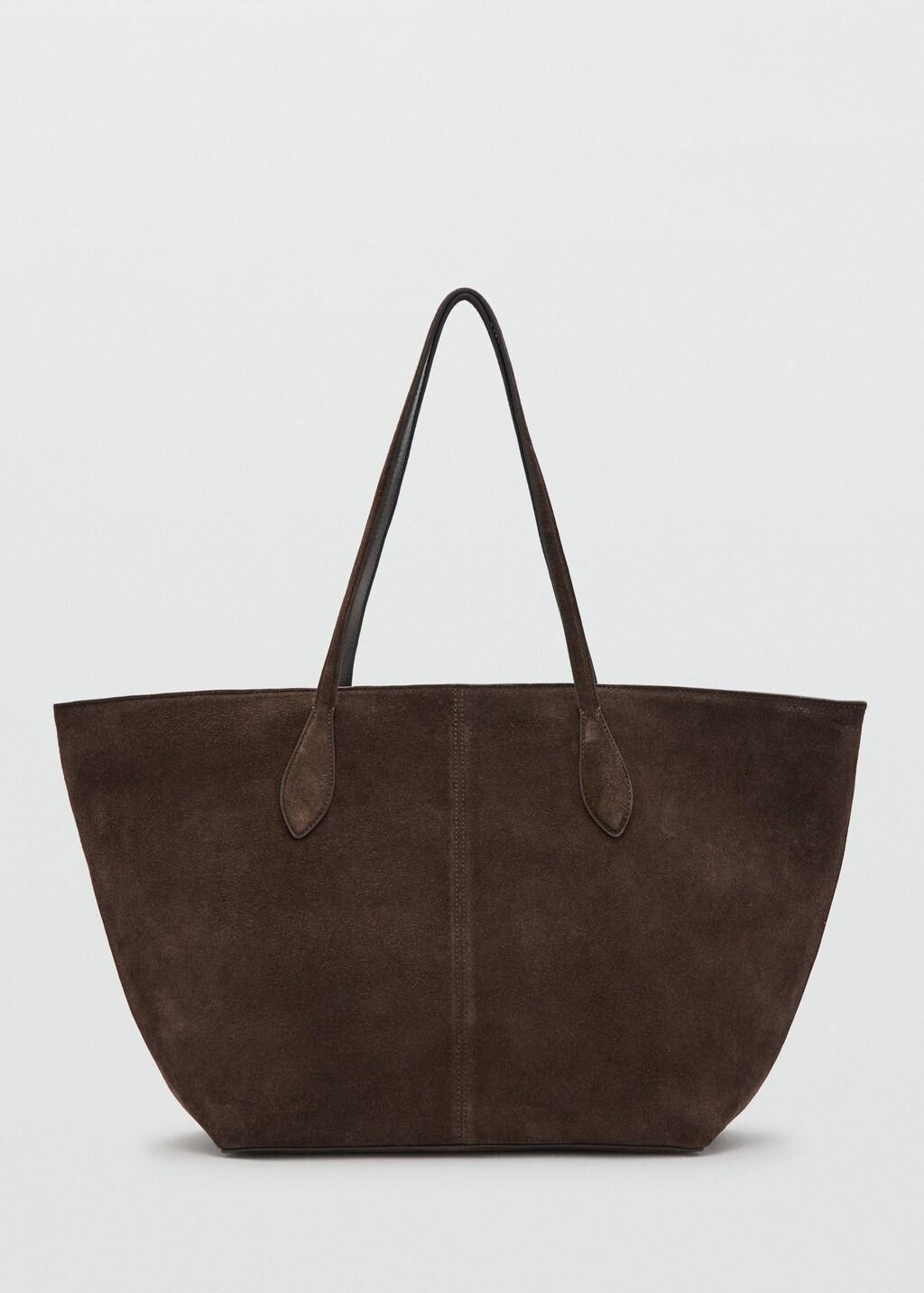 Brown Suede Shopper Bag, Brown, large image number 2