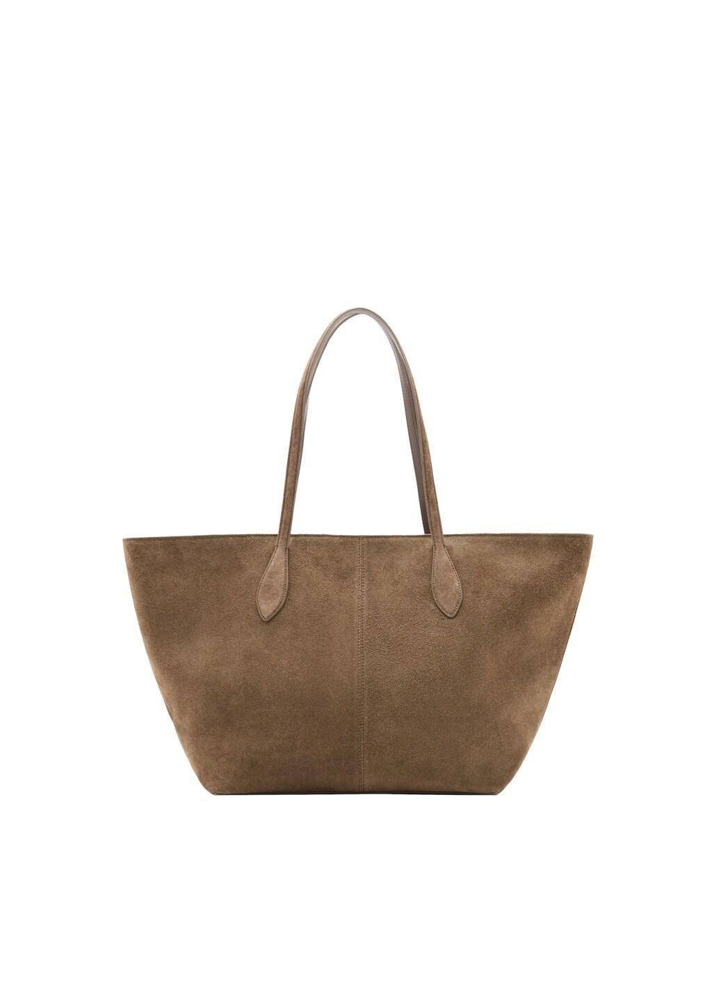 Brown Suede Shopper Bag, Medium Brown, medium
