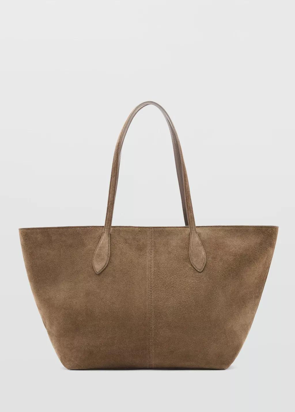 Brown Suede Shopper Bag, Medium Brown, large image number 3