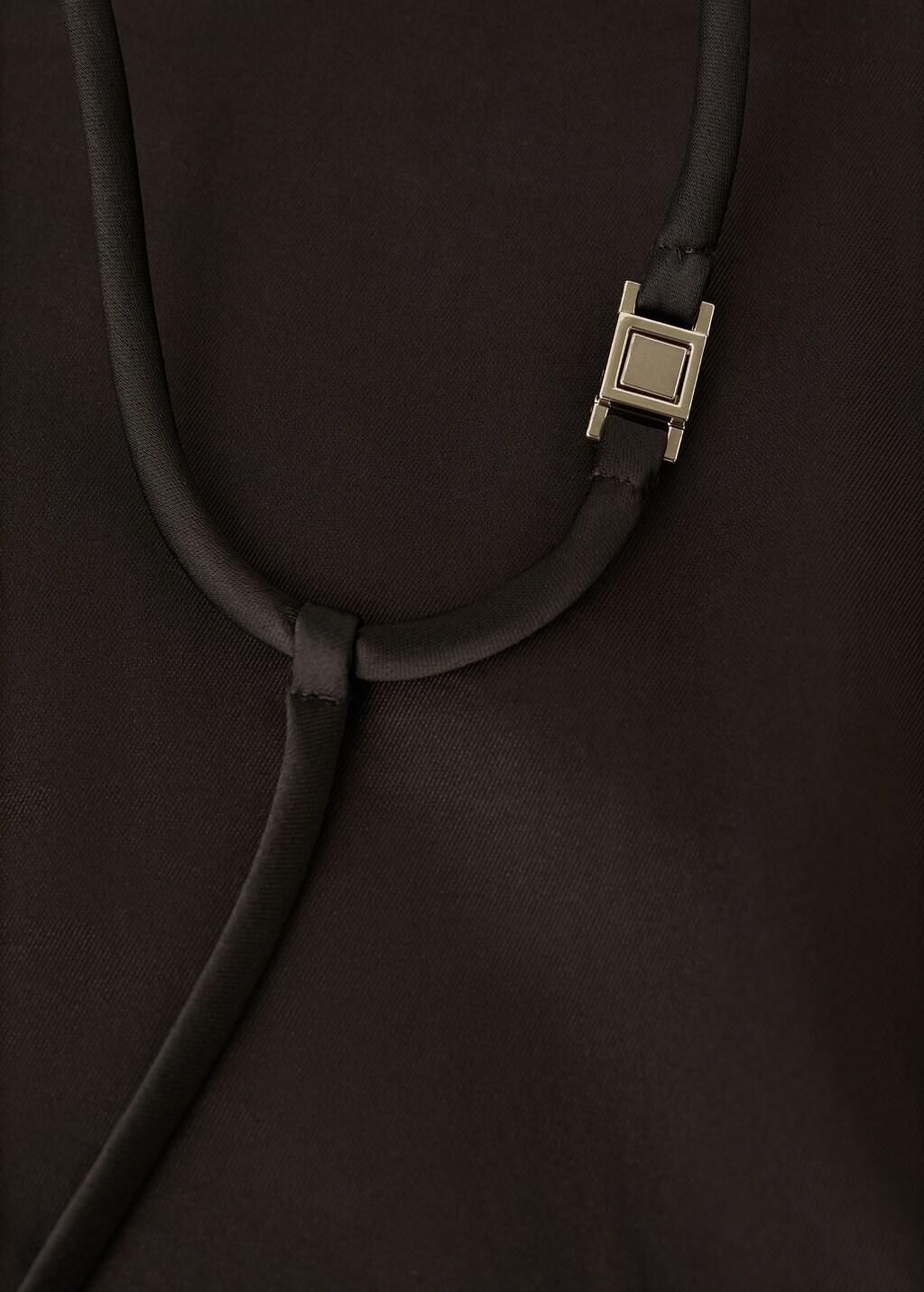 Brown Satin Dress With Fur Collar, Brown, large image number 1