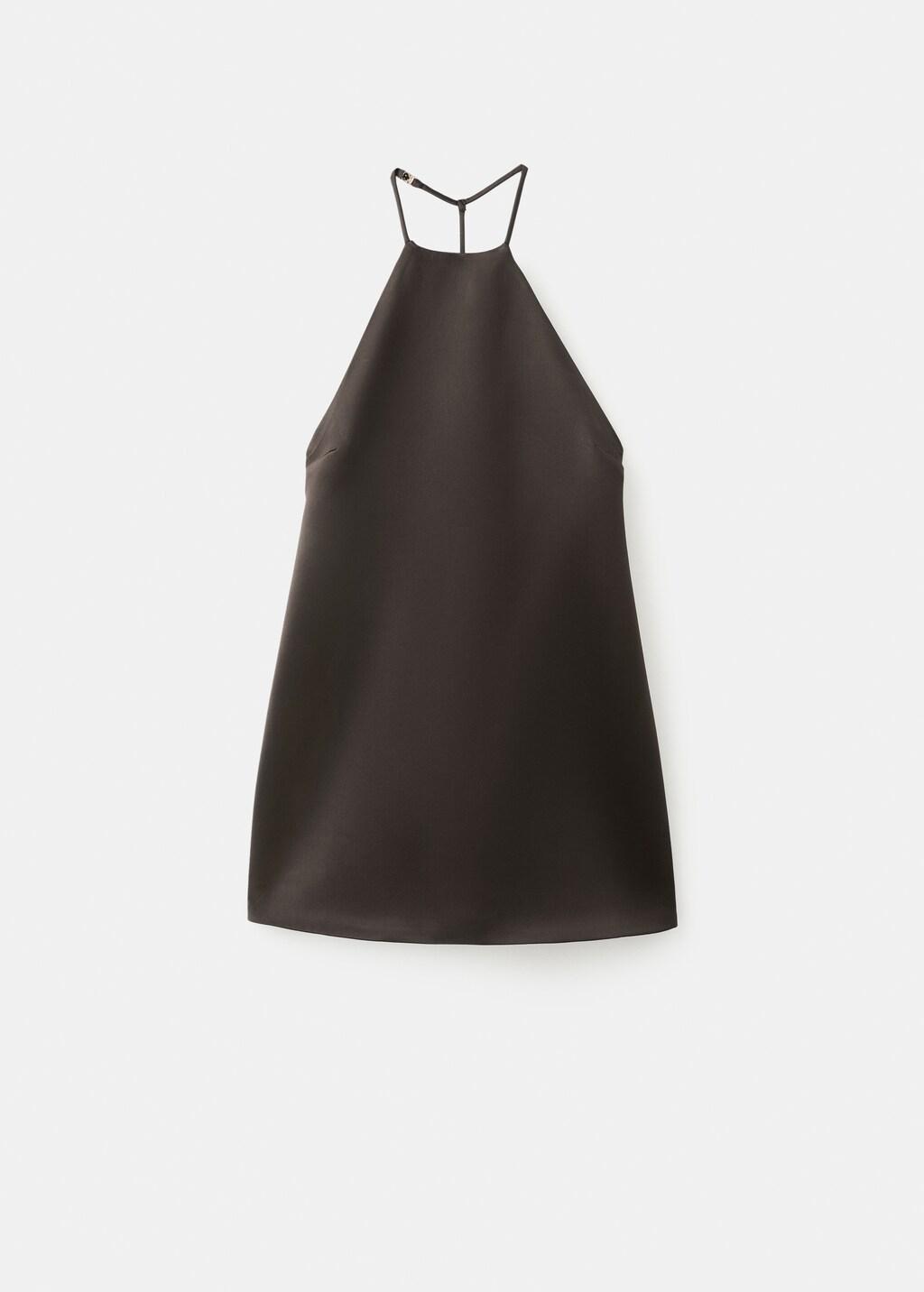 Brown Satin Dress With Fur Collar, Brown, large image number 5