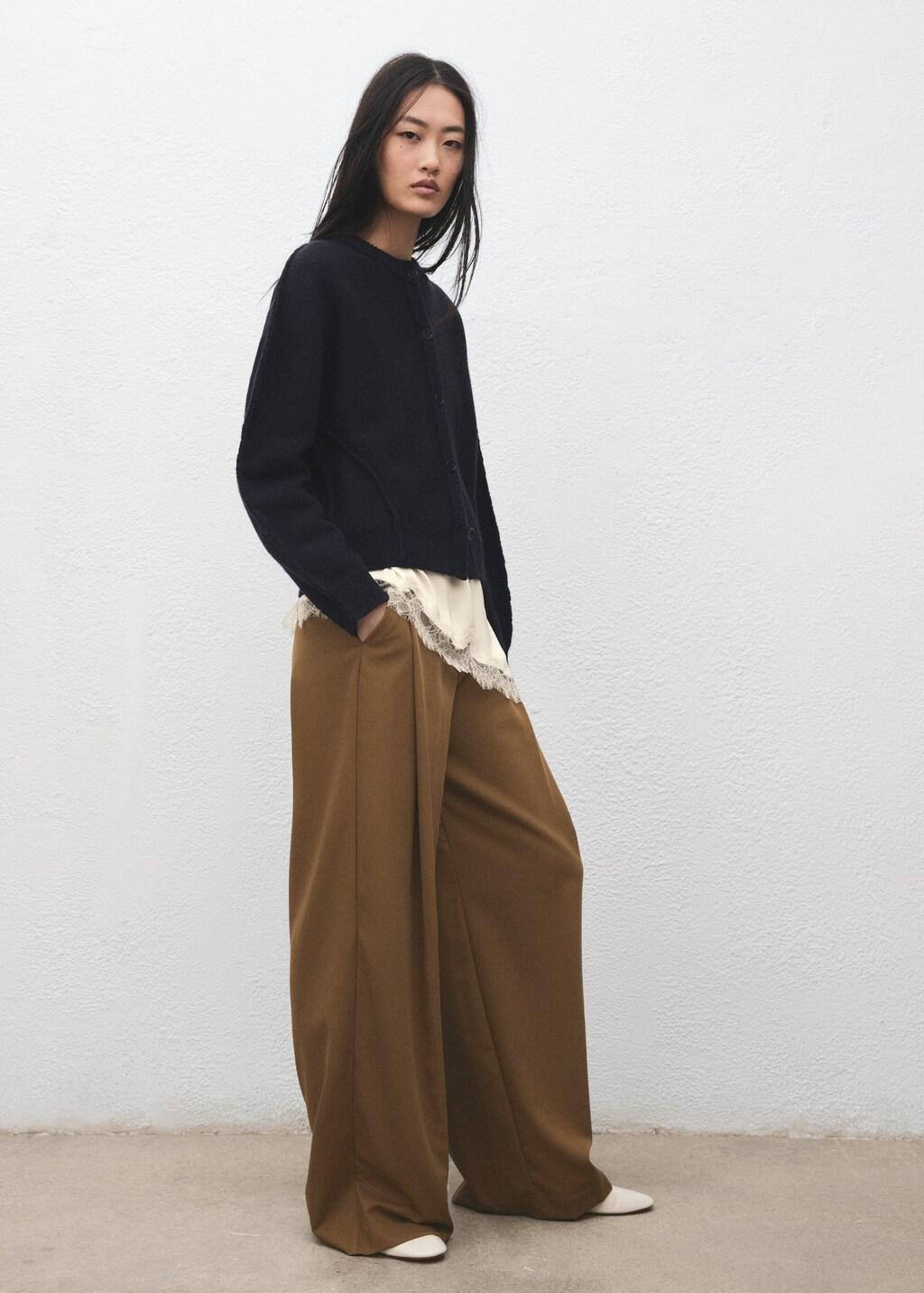 Brown Pleated Wide Leg Trousers, 0201_09, medium