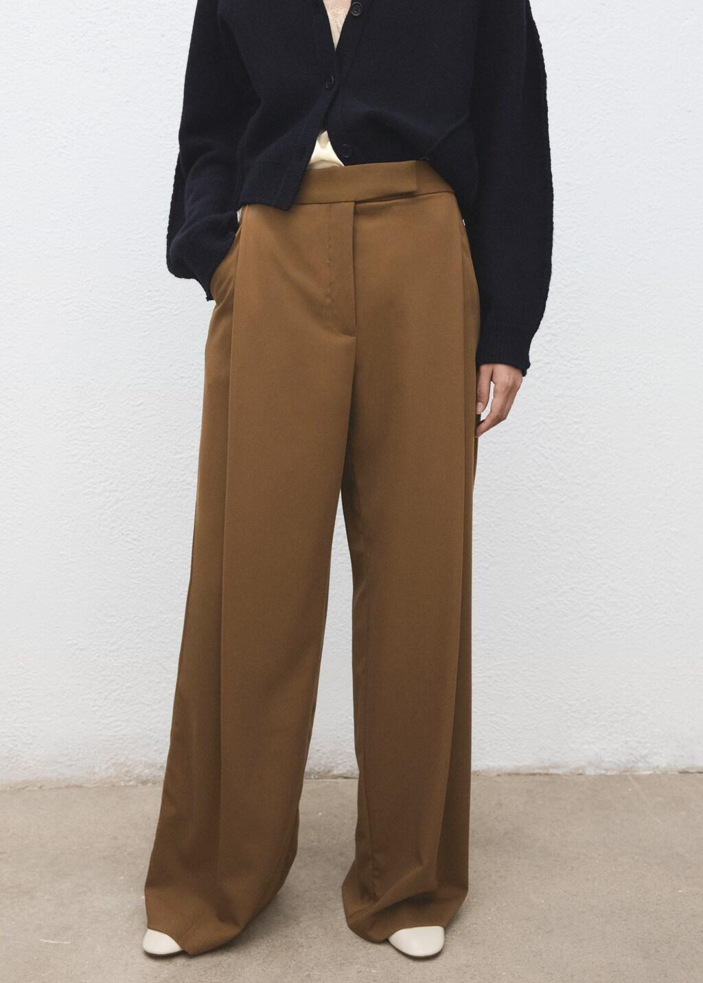Brown Pleated Wide Leg Trousers, 0201_09, large image number 3