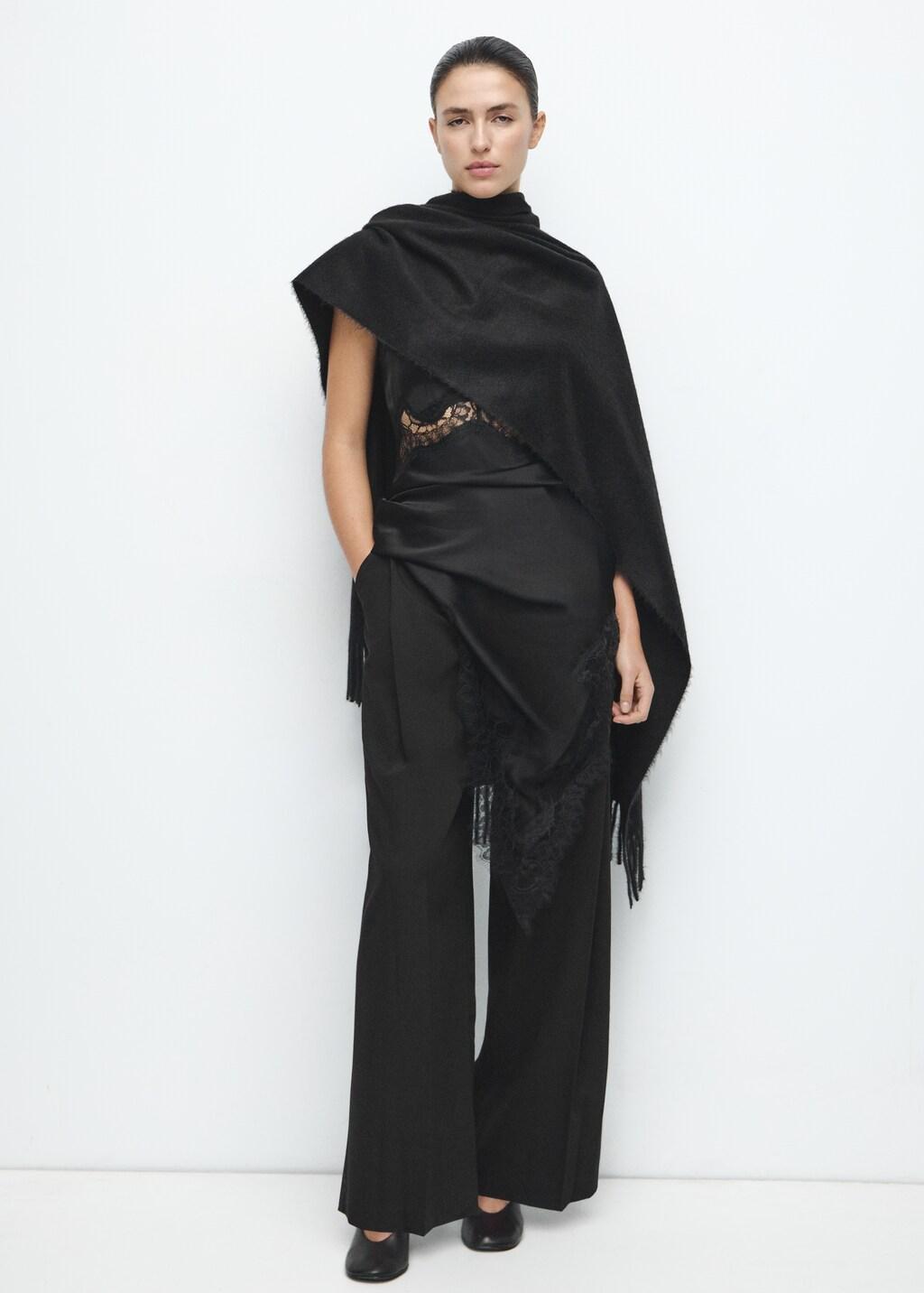 Black Wide-Legged Pleated Trousers, Black, large image number 1