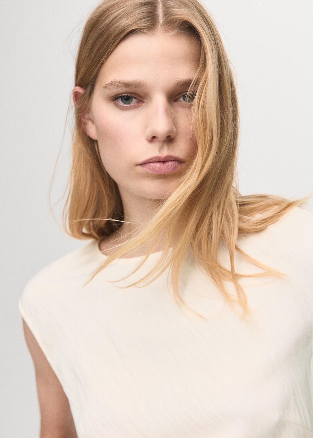 Beige Lyocell Dress With Pleated Waist, Light Beige, large image number 4