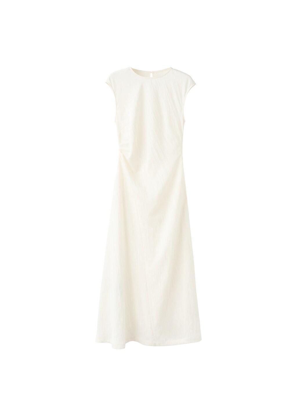 Beige Lyocell Dress With Pleated Waist, Light Beige, large image number 6