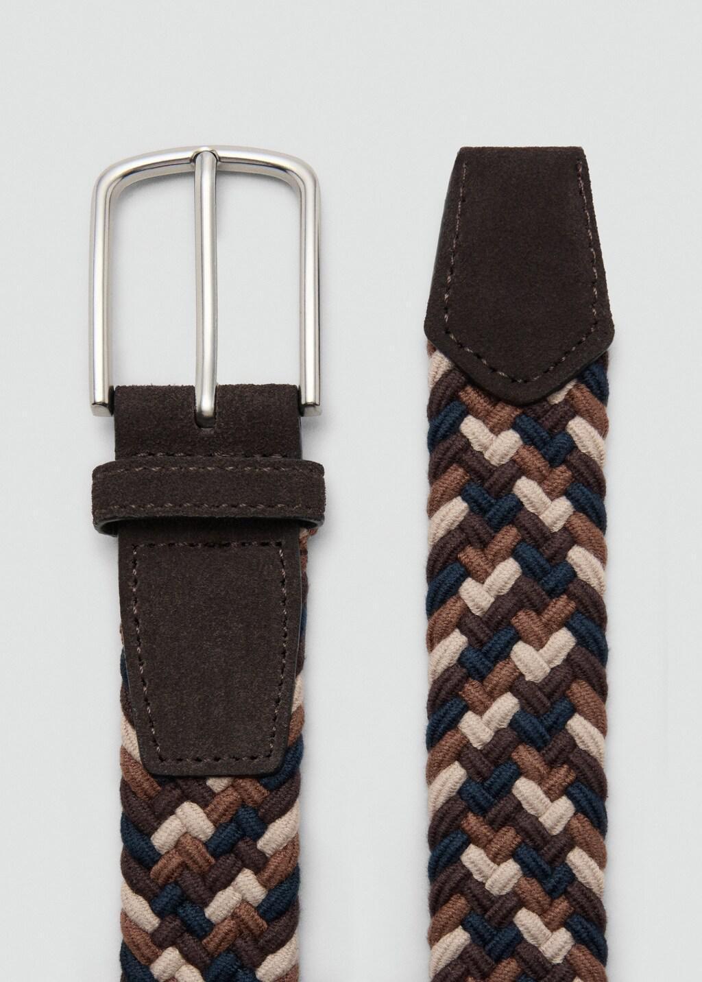 Brown Braided Elastic Belt, Brown, large image number 0