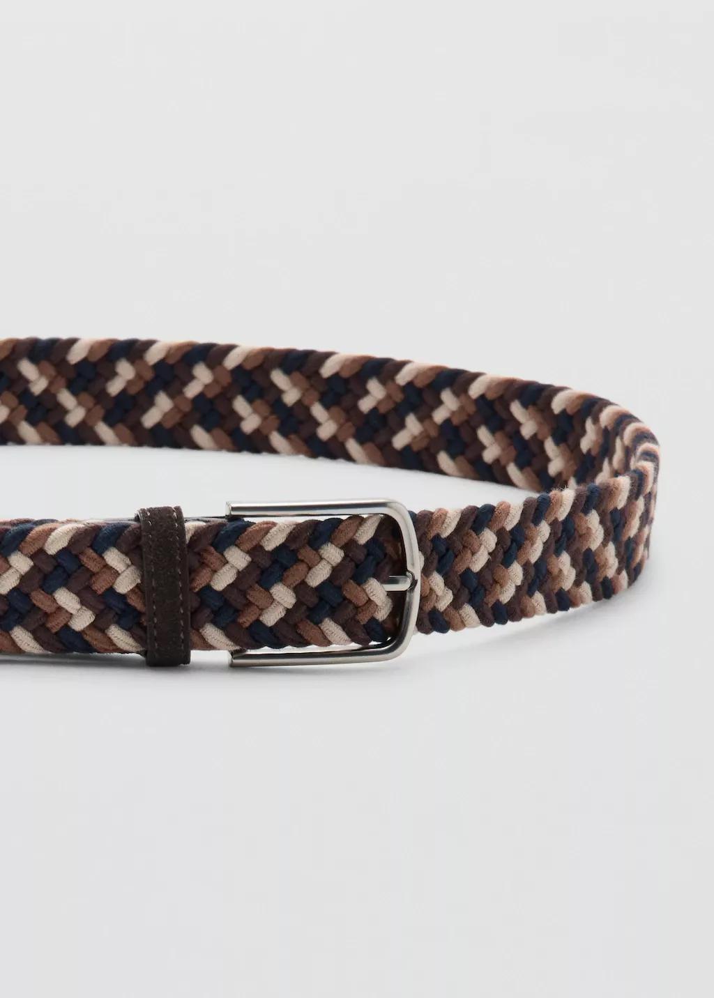 Brown Braided Elastic Belt, Brown, large image number 1