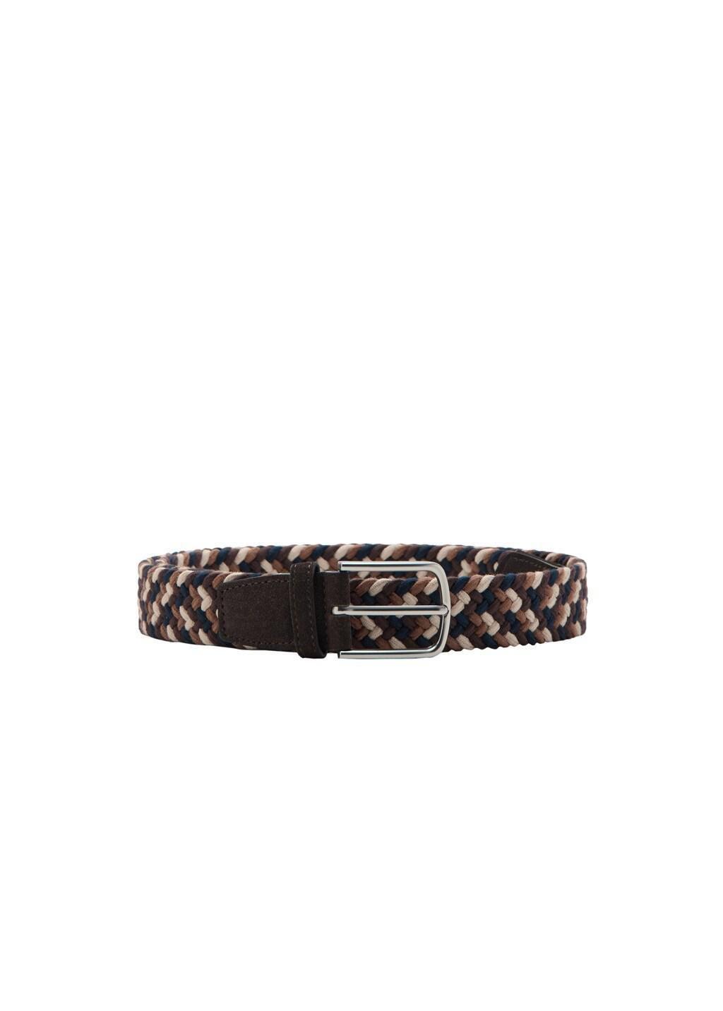 Brown Braided Elastic Belt, Brown, large image number 2