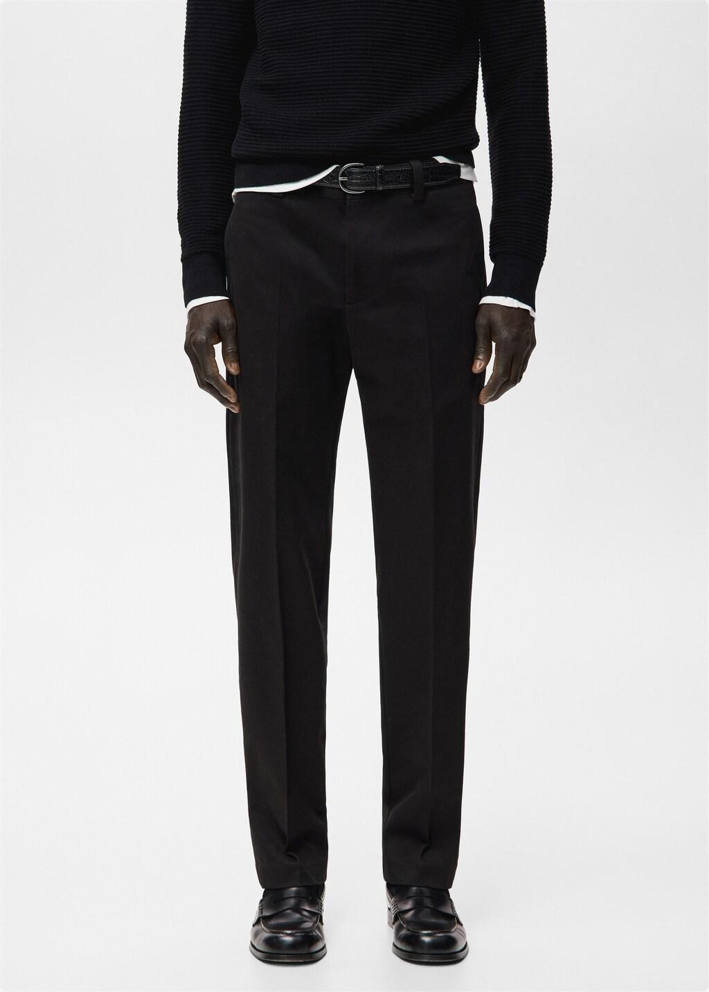 Black Regular-Fit Cotton Trousers, Black, large image number 3