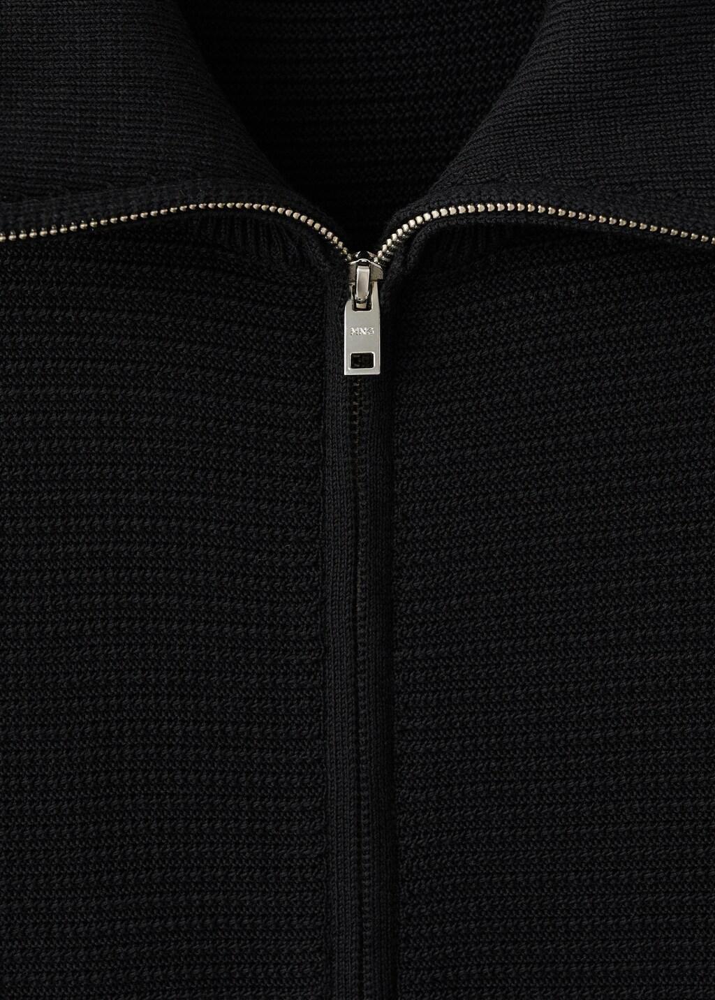 Black Structured Knitted Cardigan With Zip, Black, large image number 0