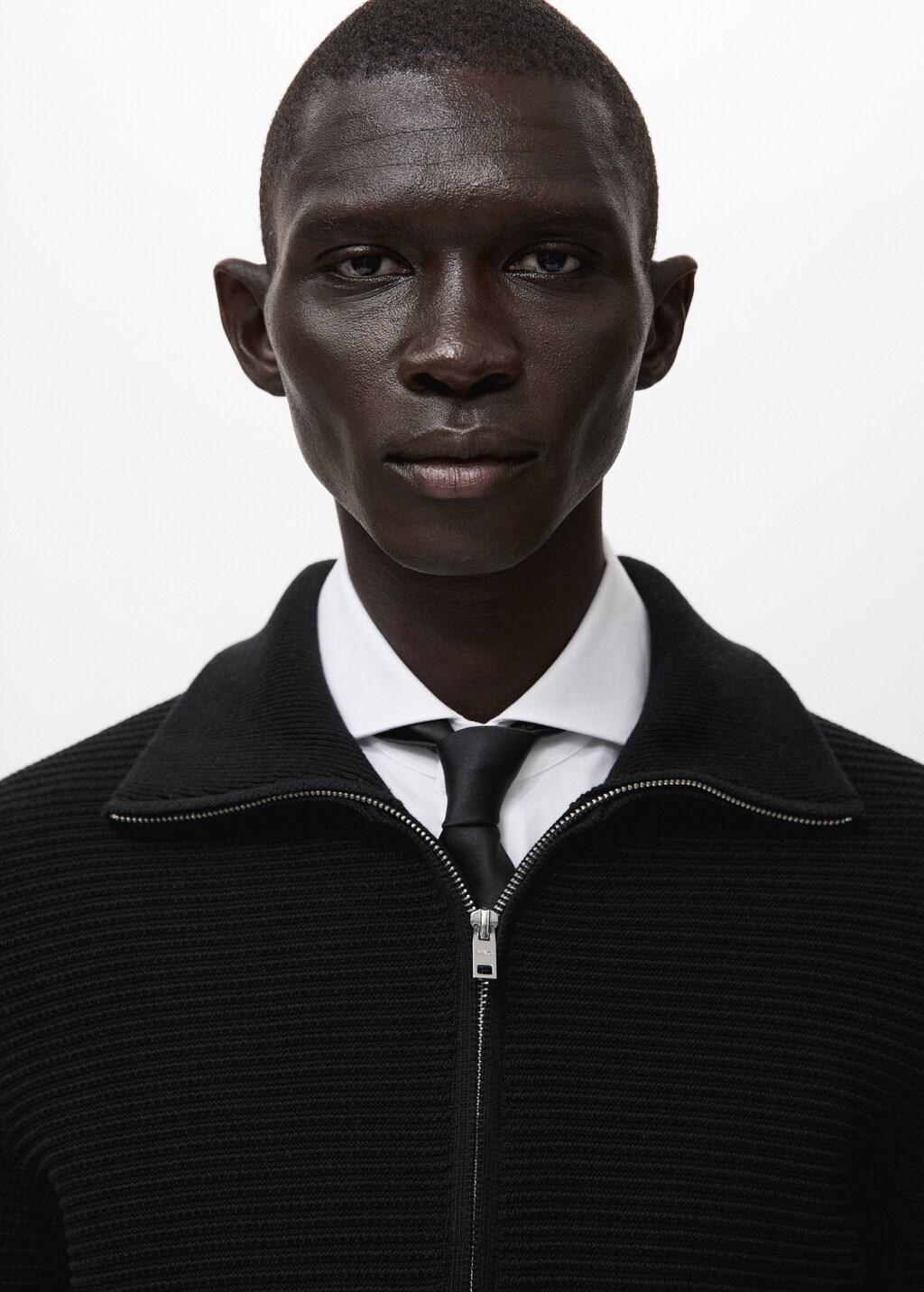 Black Structured Knitted Cardigan With Zip, Black, large image number 3