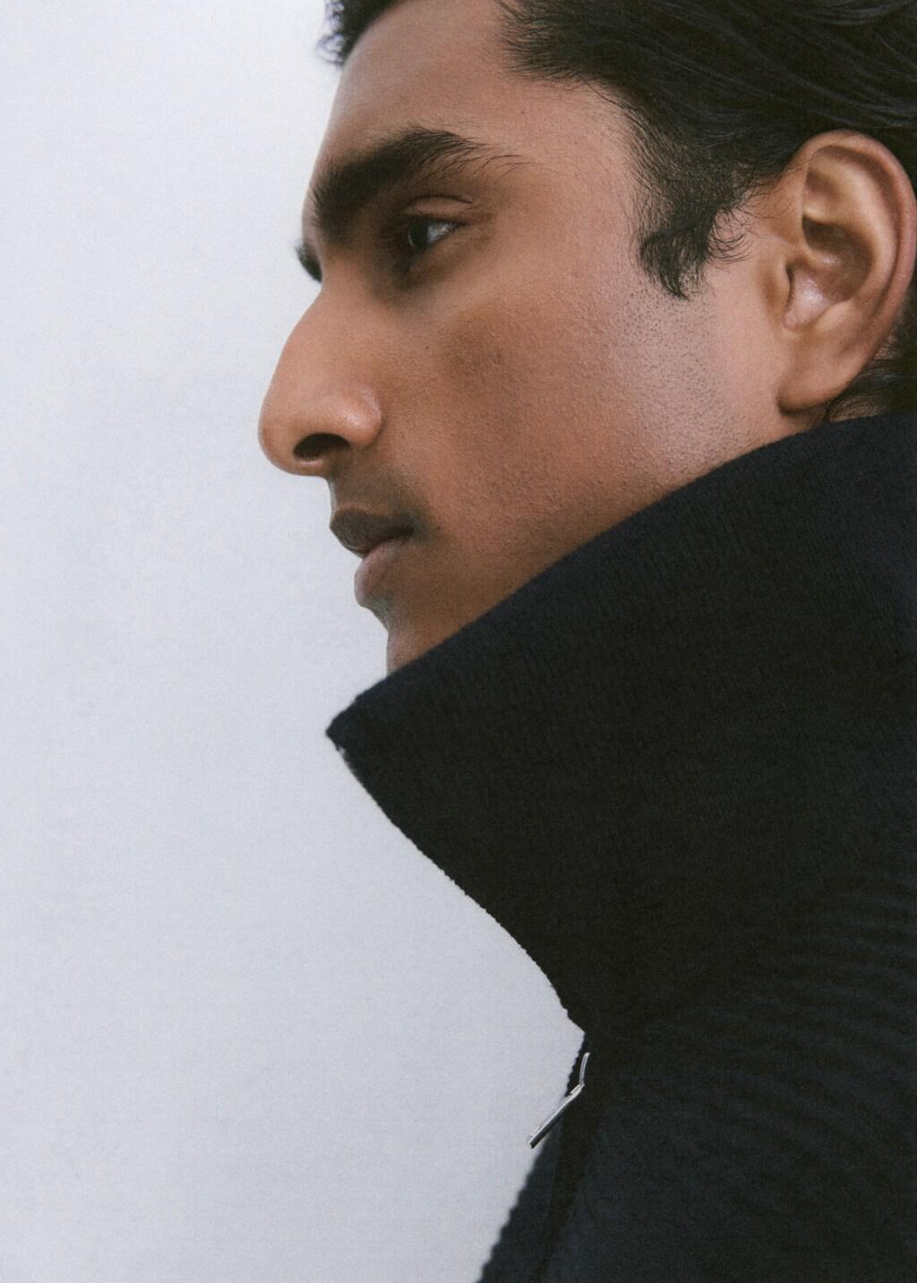 Black Structured Knitted Cardigan With Zip, Black, large image number 5